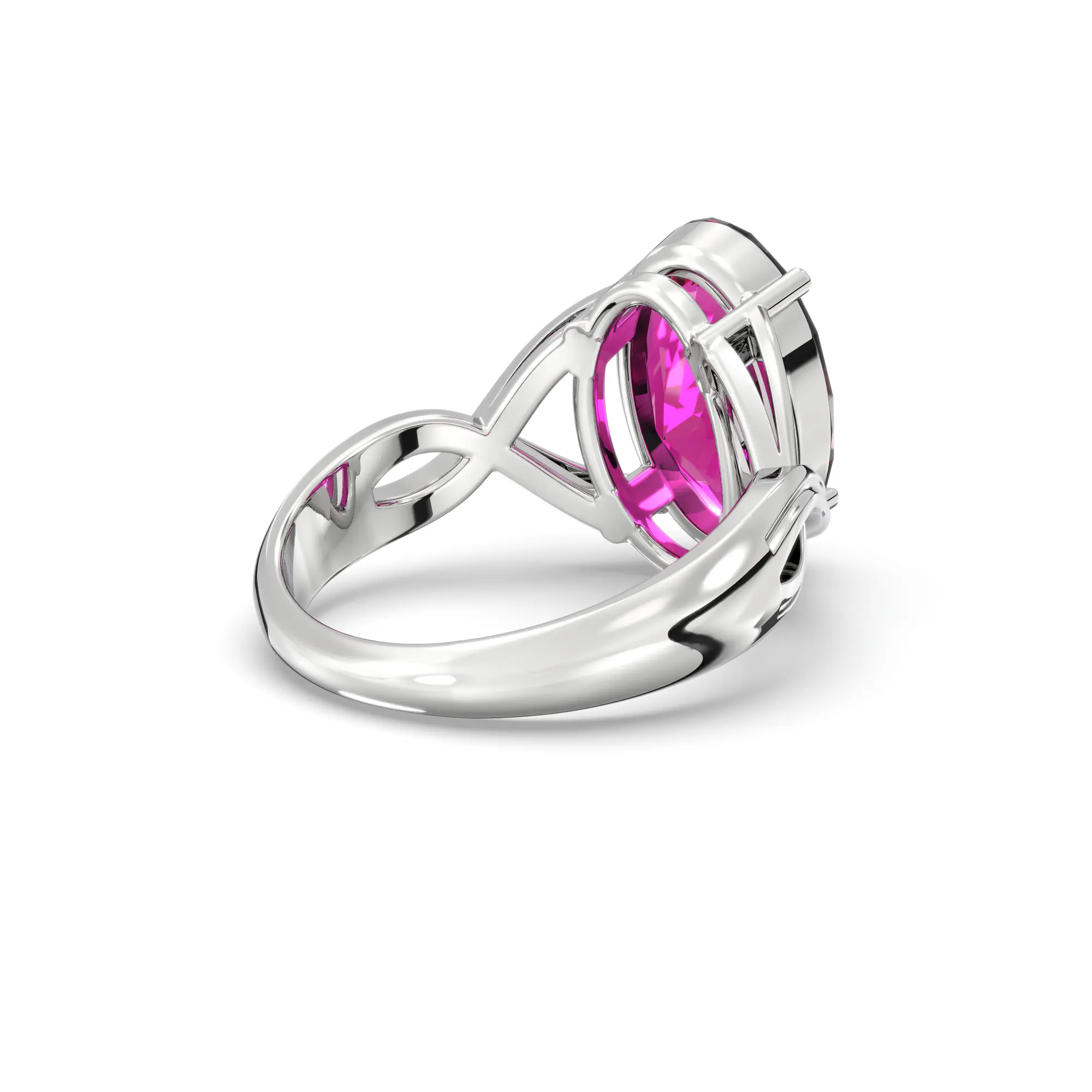 Ruby (Manik) Ring for Women in 18K White Gold – Oval 13x8 mm, Prong Setting, 6 g (Design K16B-10) thumbnail