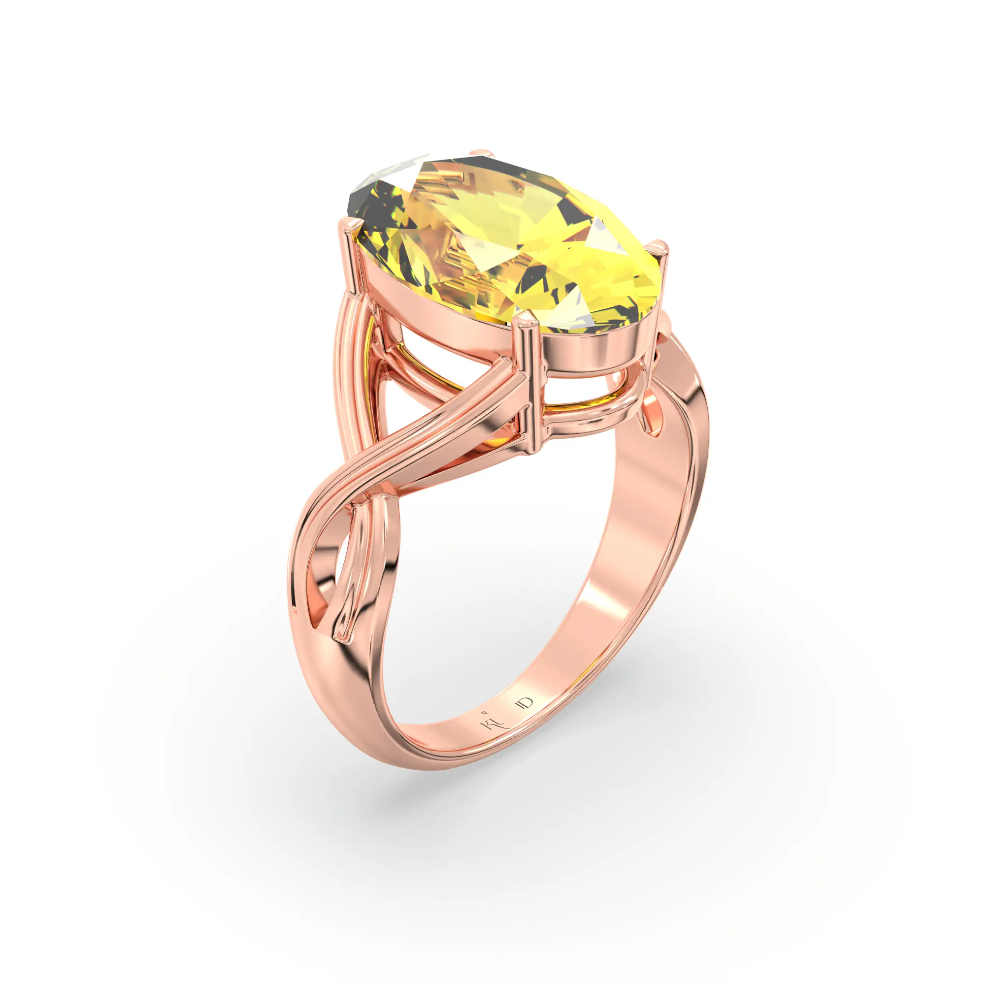 Yellow Sapphire (Pukhraj) Ring for Women in 18K Rose Gold – Oval 13x8 mm, Prong Setting, 6 g (Design K16B-10) thumbnail