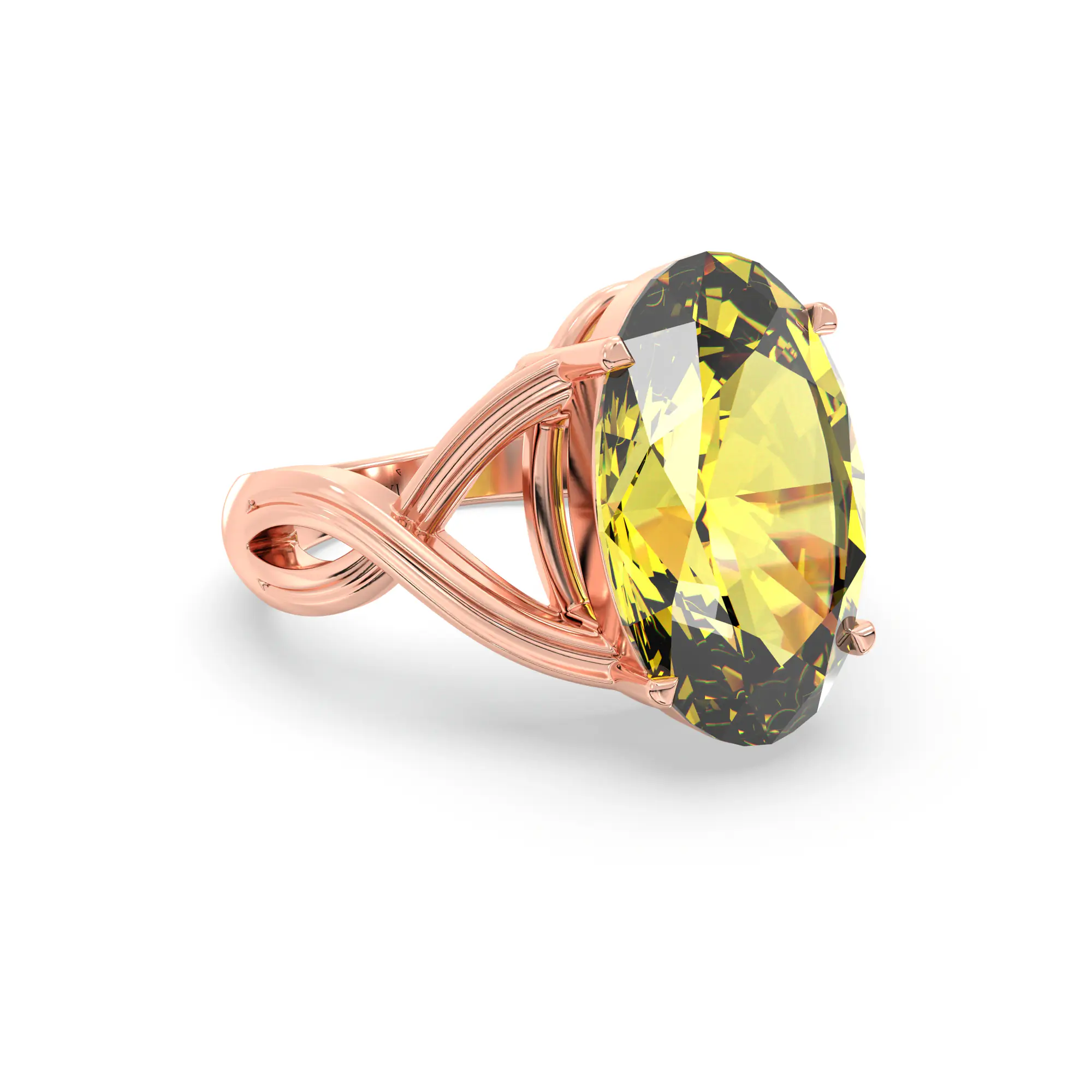 Yellow Sapphire (Pukhraj) Ring for Women in 18K Rose Gold – Oval 13x8 mm, Prong Setting, 6 g (Design K16B-10) thumbnail