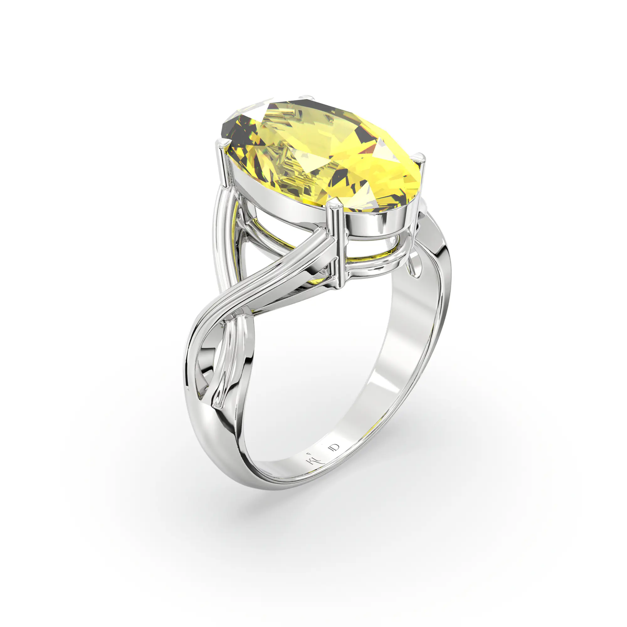 Yellow Sapphire (Pukhraj) Ring for Women in 18K White Gold – Oval 13x8 mm, Prong Setting, 6 g (Design K16B-10) thumbnail
