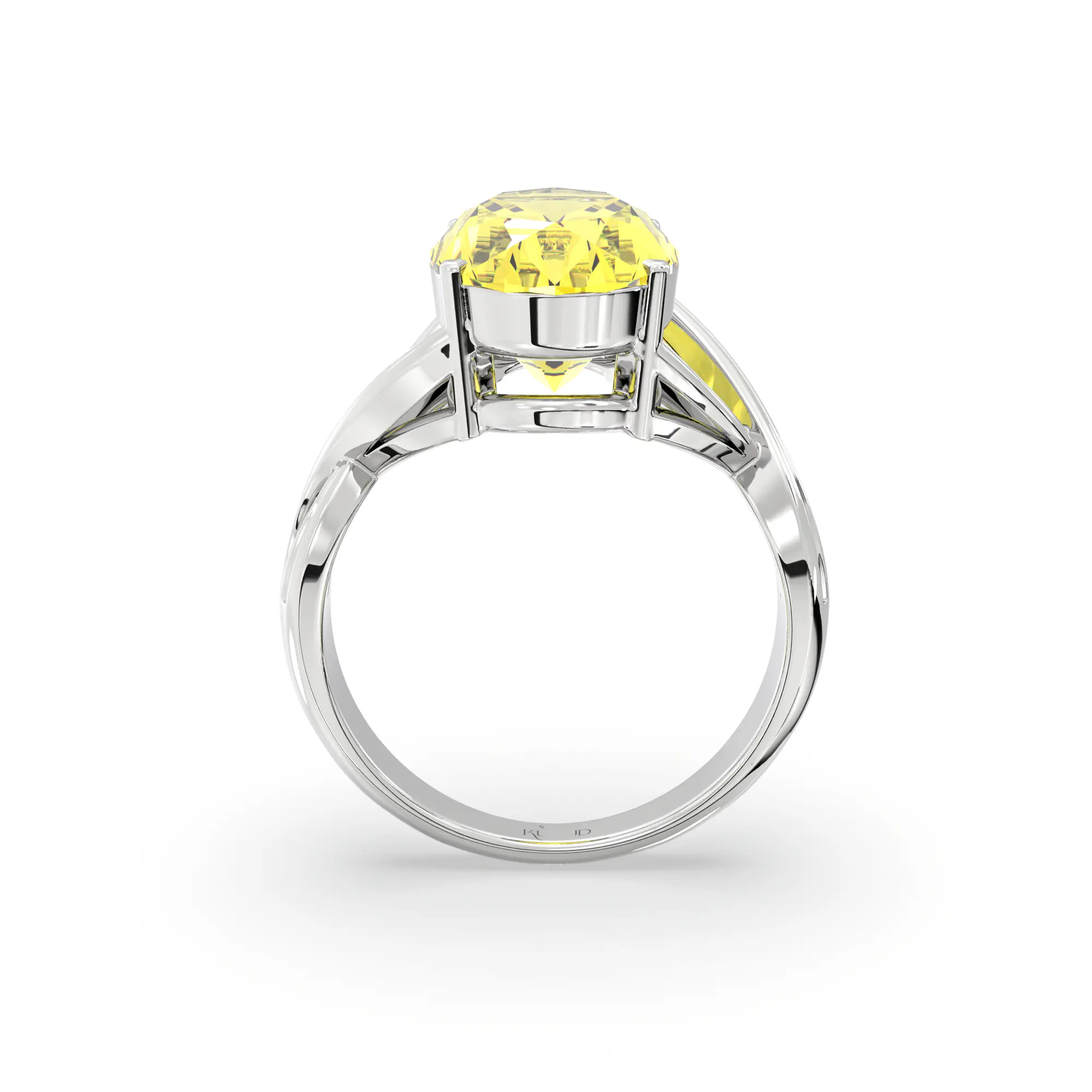Yellow Sapphire (Pukhraj) Ring for Women in 18K White Gold – Oval 13x8 mm, Prong Setting, 6 g (Design K16B-10) thumbnail