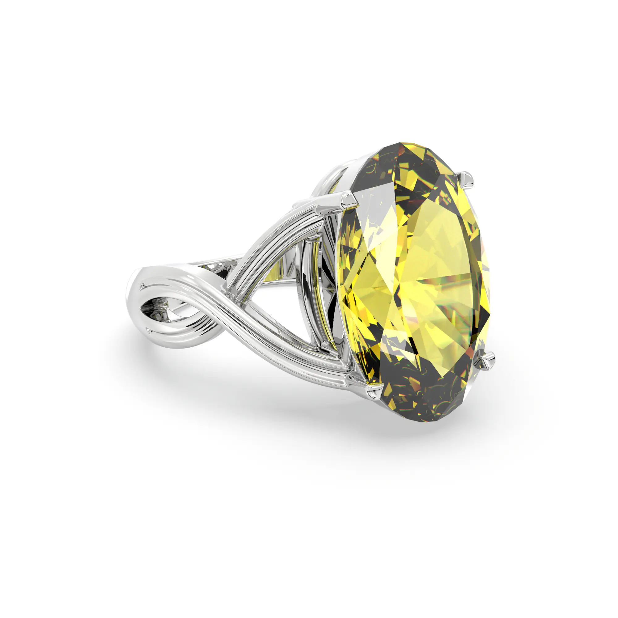 Yellow Sapphire (Pukhraj) Ring for Women in 18K White Gold – Oval 13x8 mm, Prong Setting, 6 g (Design K16B-10) thumbnail