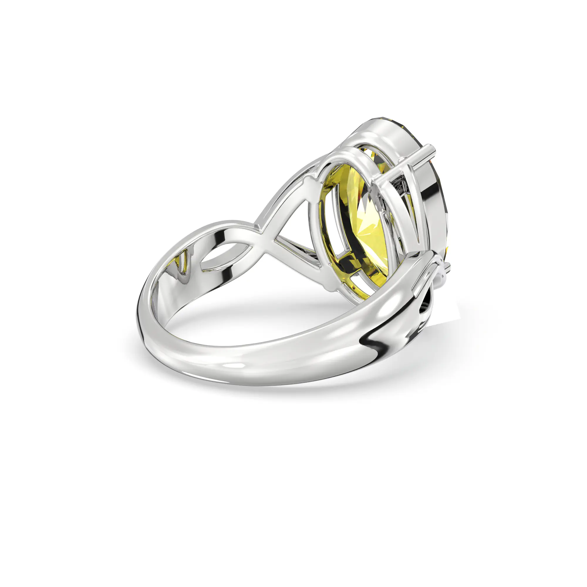 Yellow Sapphire (Pukhraj) Ring for Women in 18K White Gold – Oval 13x8 mm, Prong Setting, 6 g (Design K16B-10) thumbnail
