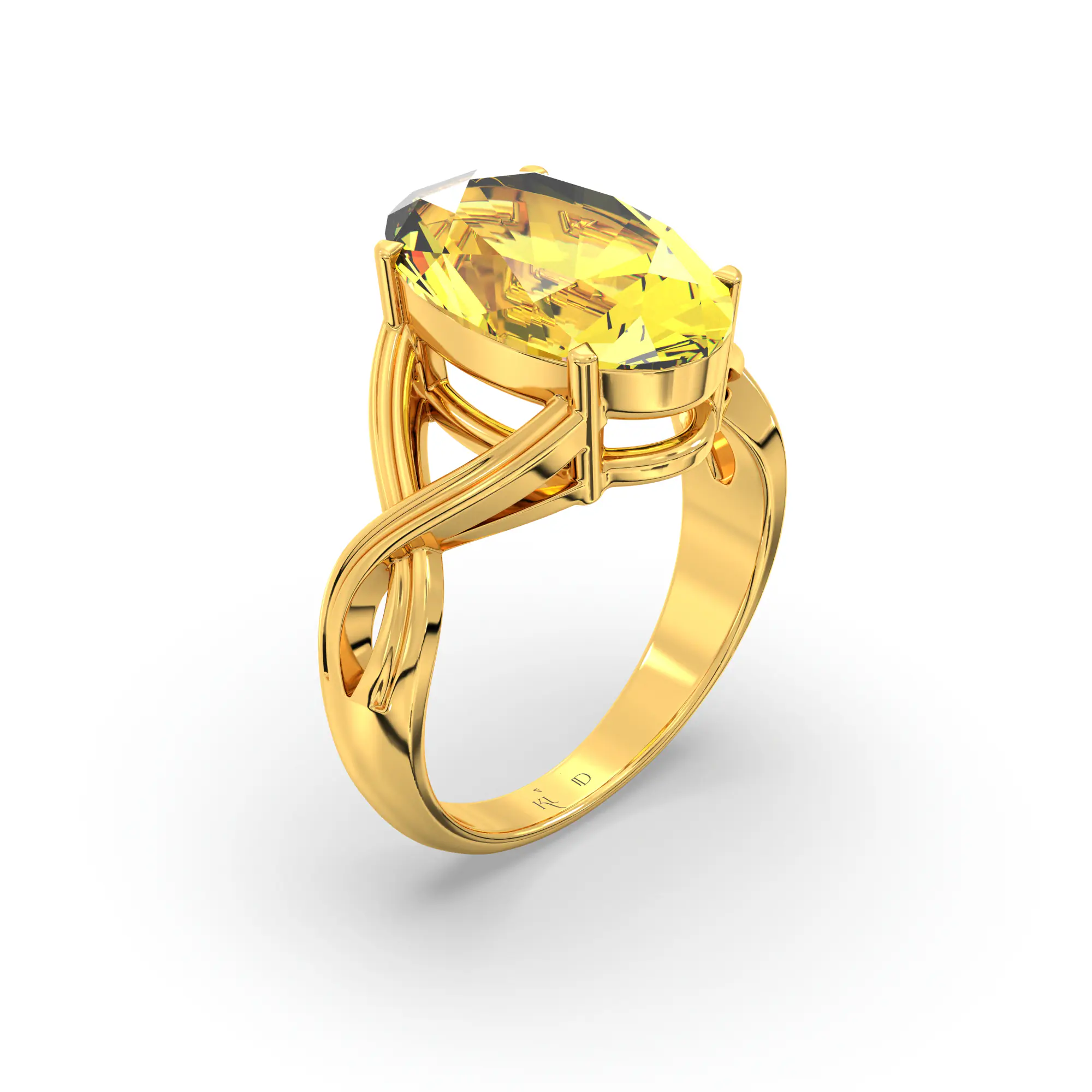 Yellow Sapphire (Pukhraj) Ring for Women in 22K Yellow Gold – Oval 13x8 mm, Prong Setting, 6 g (Design K16B-10) thumbnail