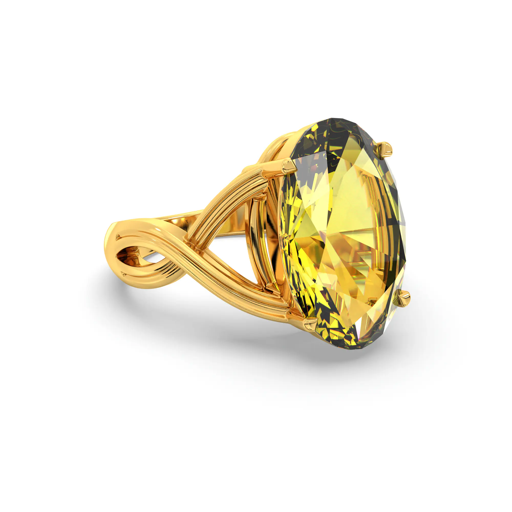 Yellow Sapphire (Pukhraj) Ring for Women in 22K Yellow Gold – Oval 13x8 mm, Prong Setting, 6 g (Design K16B-10) thumbnail