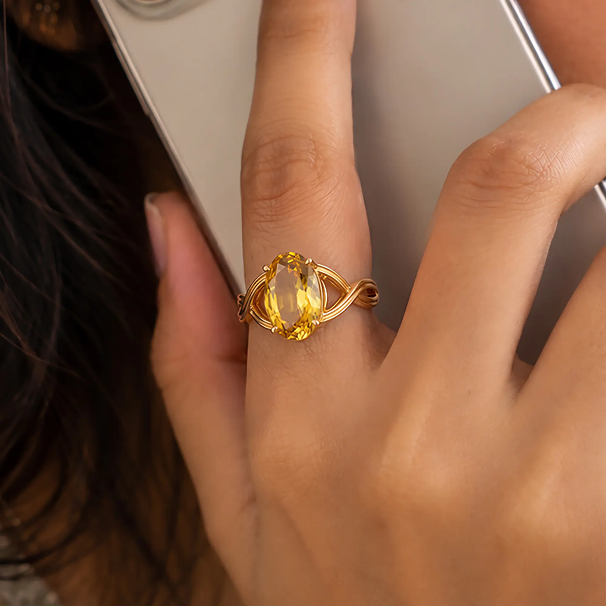 Yellow Sapphire (Pukhraj) Ring for Women in 22K Yellow Gold – Oval 13x8 mm, Prong Setting, 6 g (Design K16B-10) thumbnail
