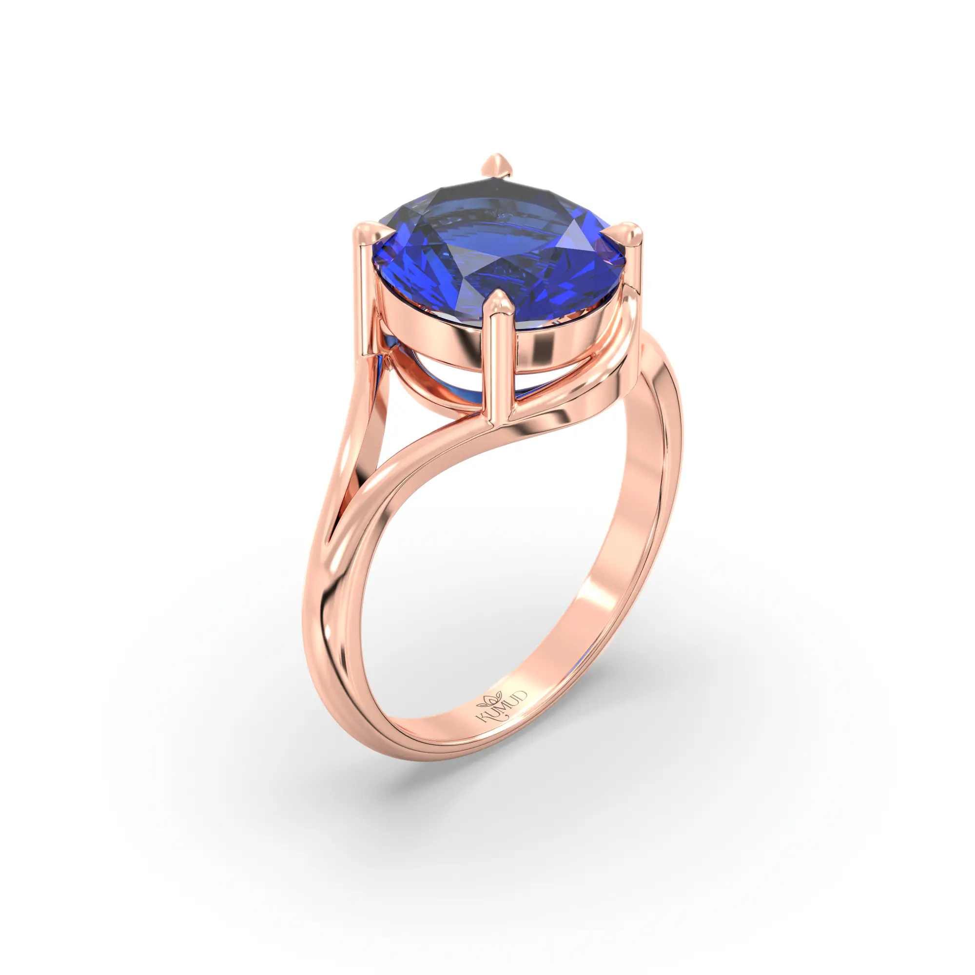 Blue Sapphire (Neelam) Ring for Women in 18K Rose Gold – Oval 9x8 mm, Prong Setting, 5 g (Design K16B-11) thumbnail
