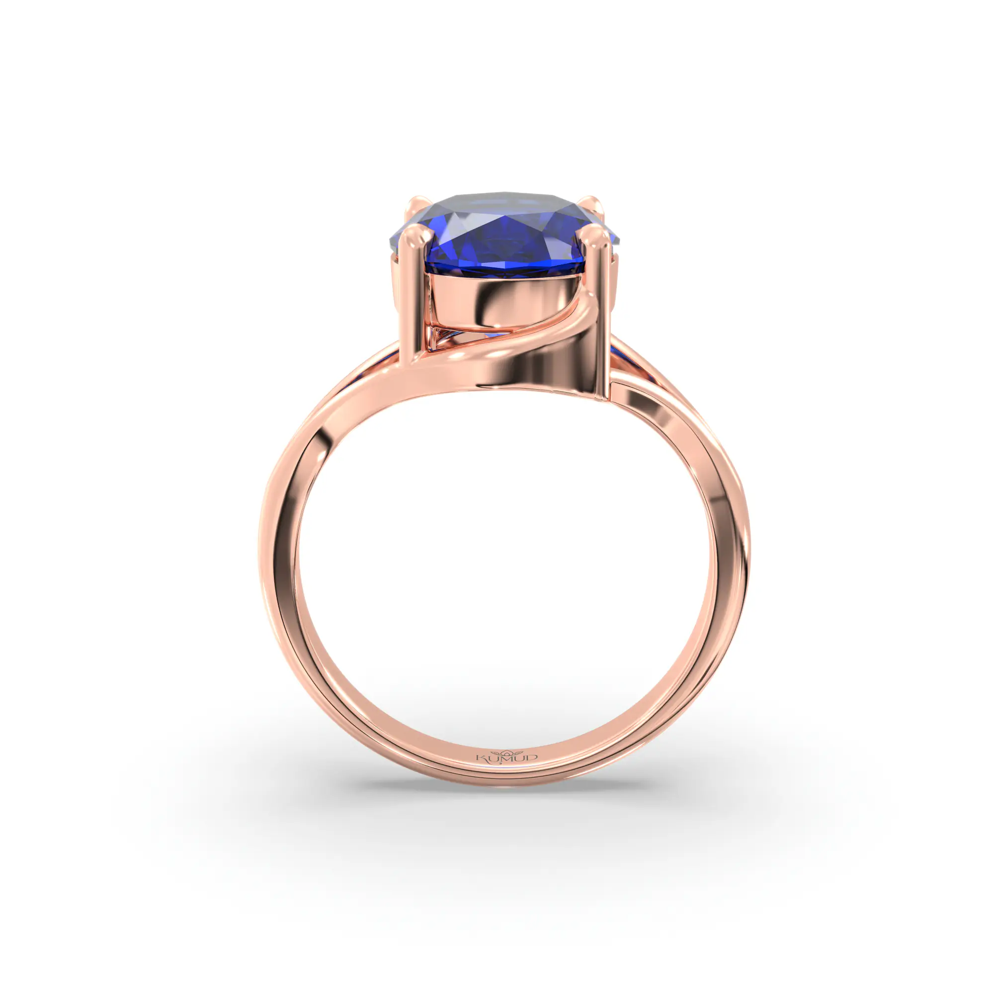 Blue Sapphire (Neelam) Ring for Women in 18K Rose Gold – Oval 9x8 mm, Prong Setting, 5 g (Design K16B-11) thumbnail