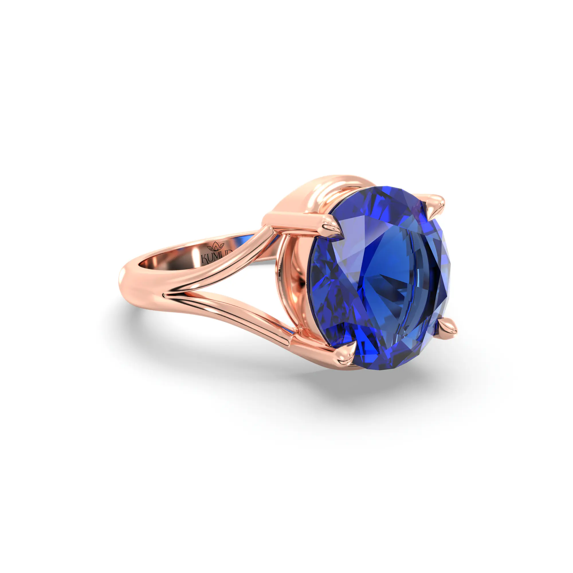 Blue Sapphire (Neelam) Ring for Women in 18K Rose Gold – Oval 9x8 mm, Prong Setting, 5 g (Design K16B-11) thumbnail