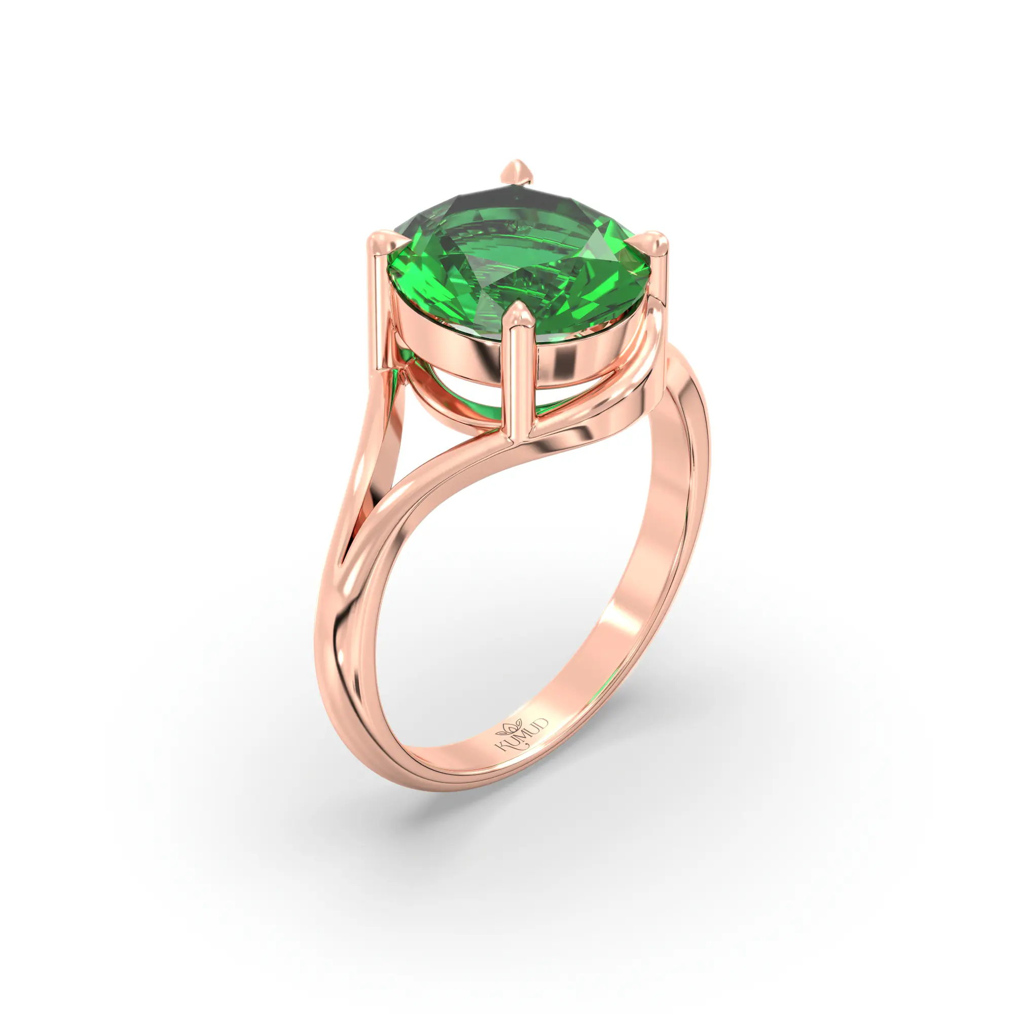 Emerald (Panna) Ring for Women in 18K Rose Gold – Oval 9x8 mm, Prong Setting, 5 g (Design K16B-11) thumbnail