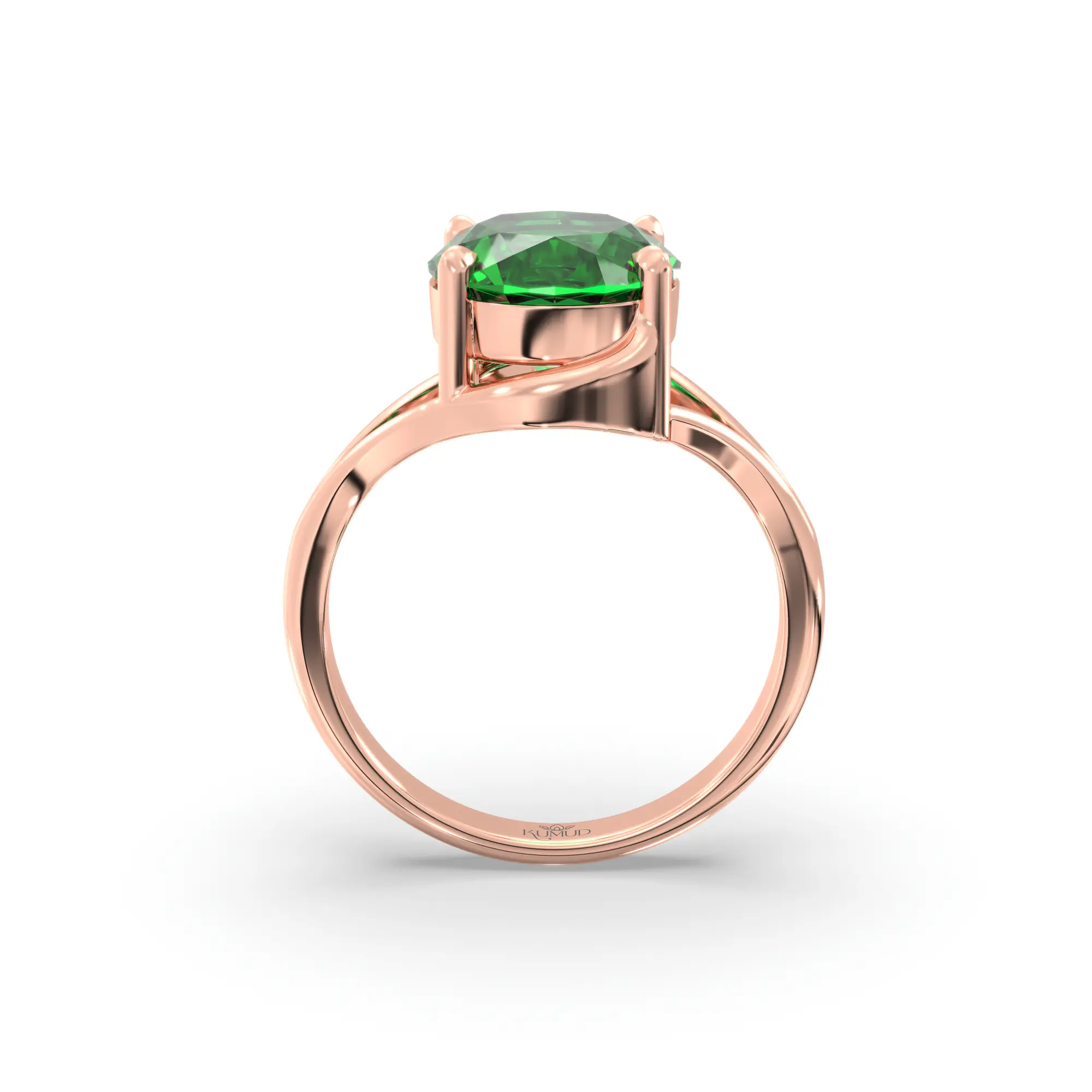 Emerald (Panna) Ring for Women in 18K Rose Gold – Oval 9x8 mm, Prong Setting, 5 g (Design K16B-11) thumbnail