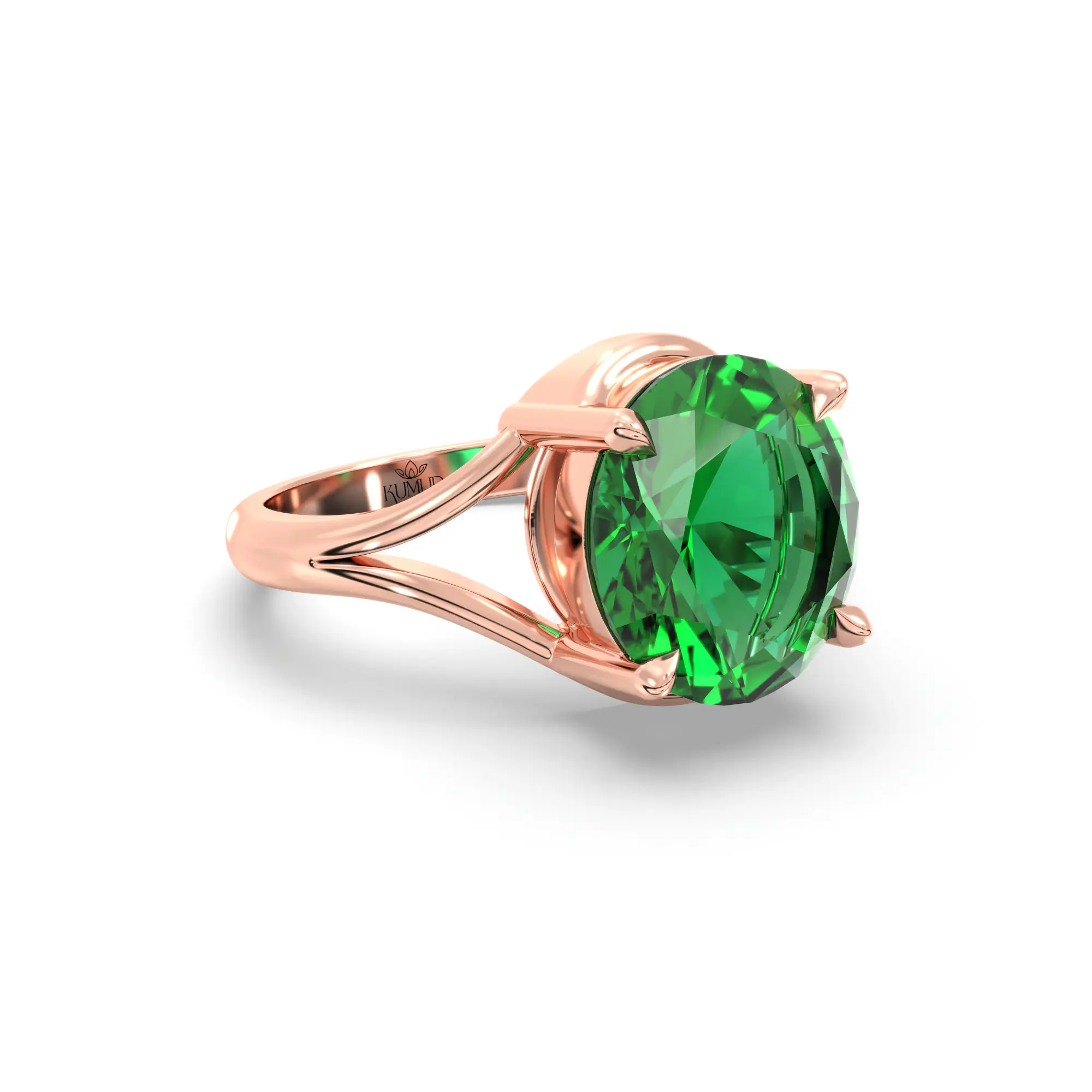 Emerald (Panna) Ring for Women in 18K Rose Gold – Oval 9x8 mm, Prong Setting, 5 g (Design K16B-11) thumbnail