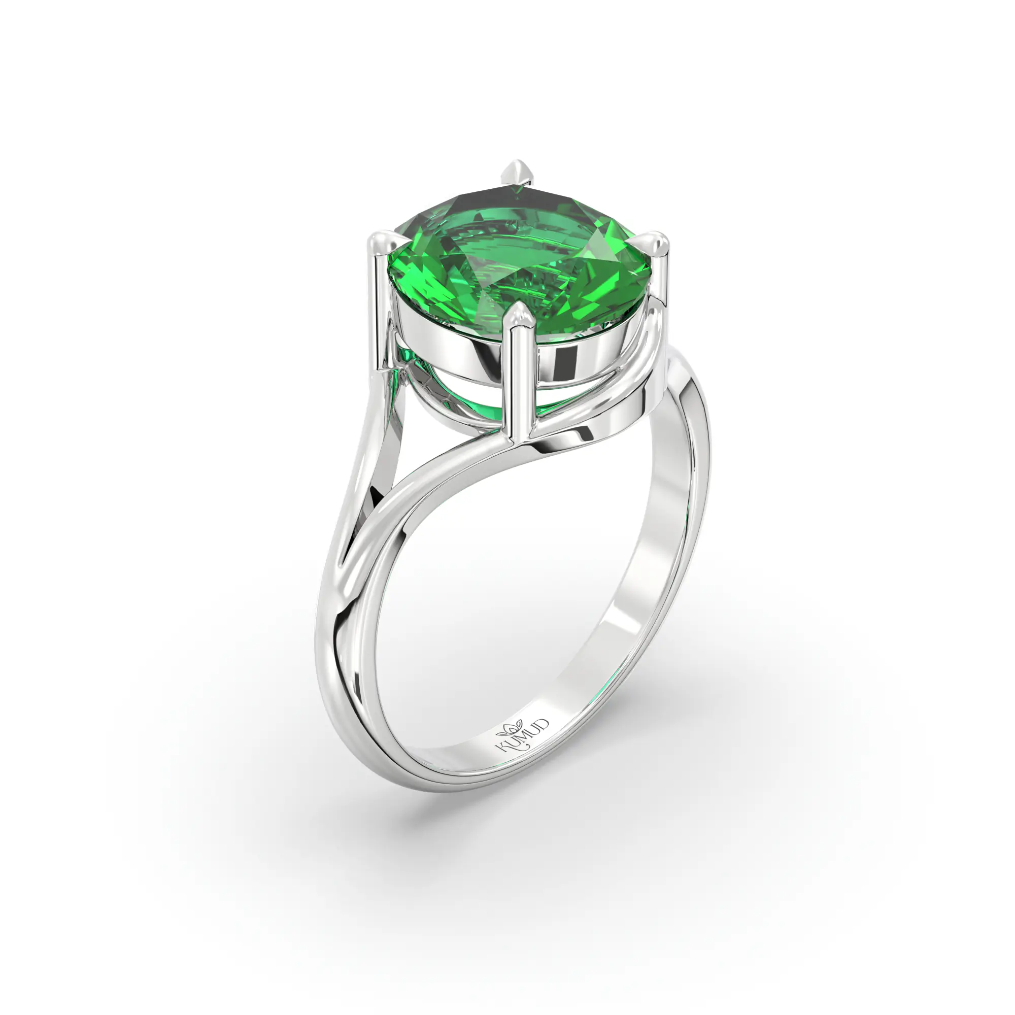Emerald (Panna) Ring for Women in 18K White Gold – Oval 9x8 mm, Prong Setting, 5 g (Design K16B-11) thumbnail