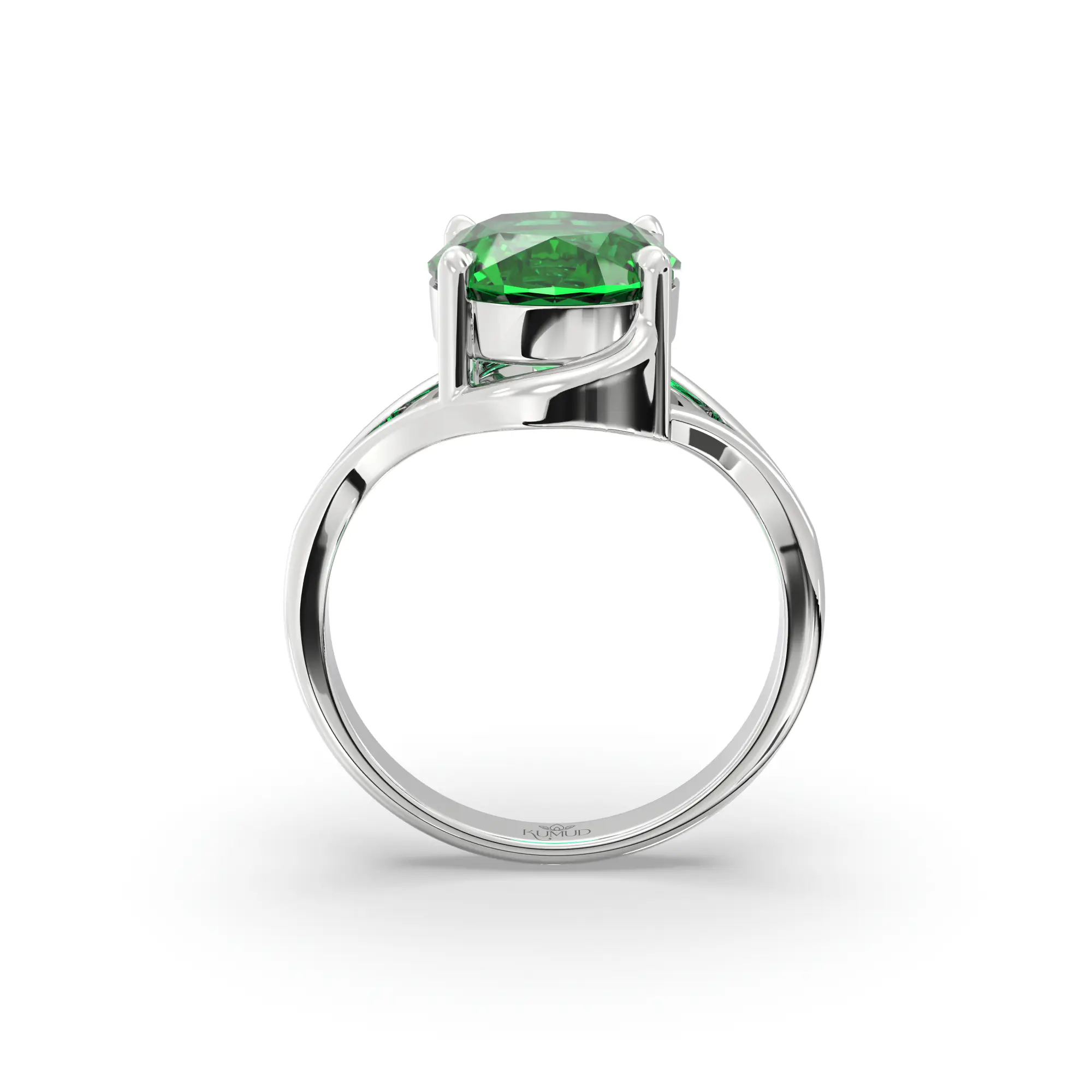 Emerald (Panna) Ring for Women in 18K White Gold – Oval 9x8 mm, Prong Setting, 5 g (Design K16B-11) thumbnail