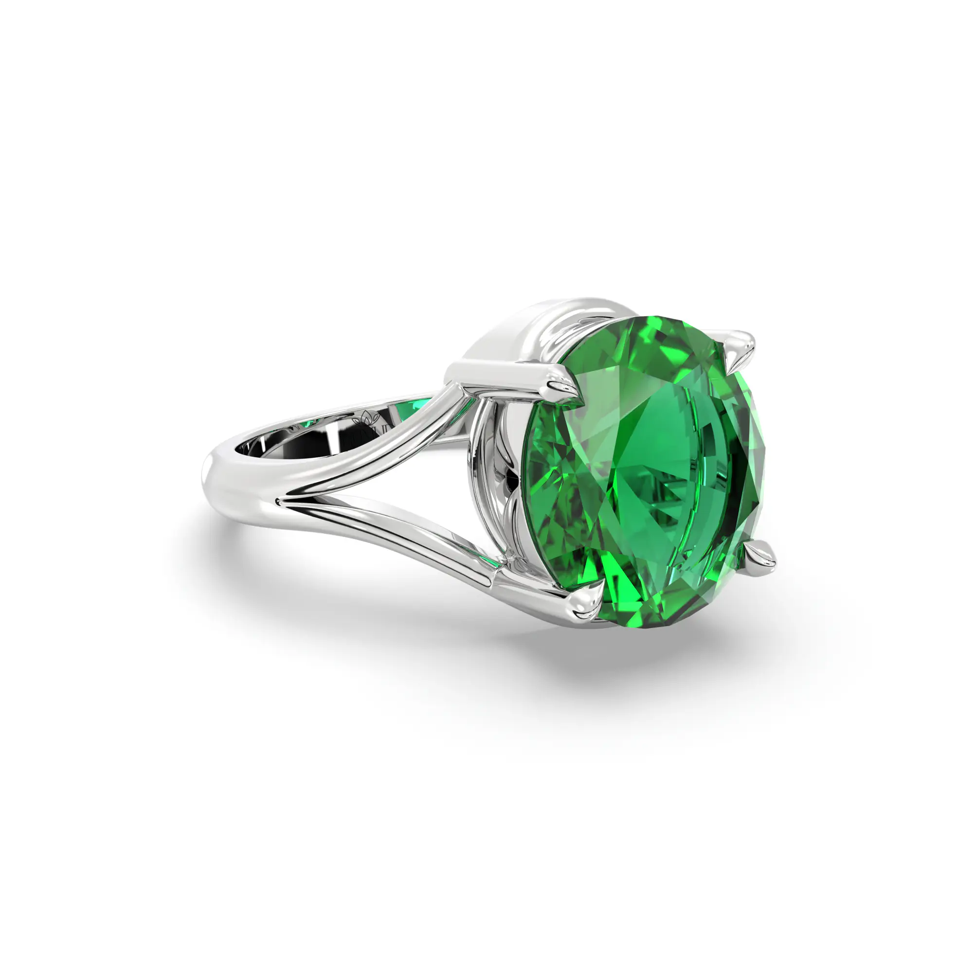 Emerald (Panna) Ring for Women in 18K White Gold – Oval 9x8 mm, Prong Setting, 5 g (Design K16B-11) thumbnail