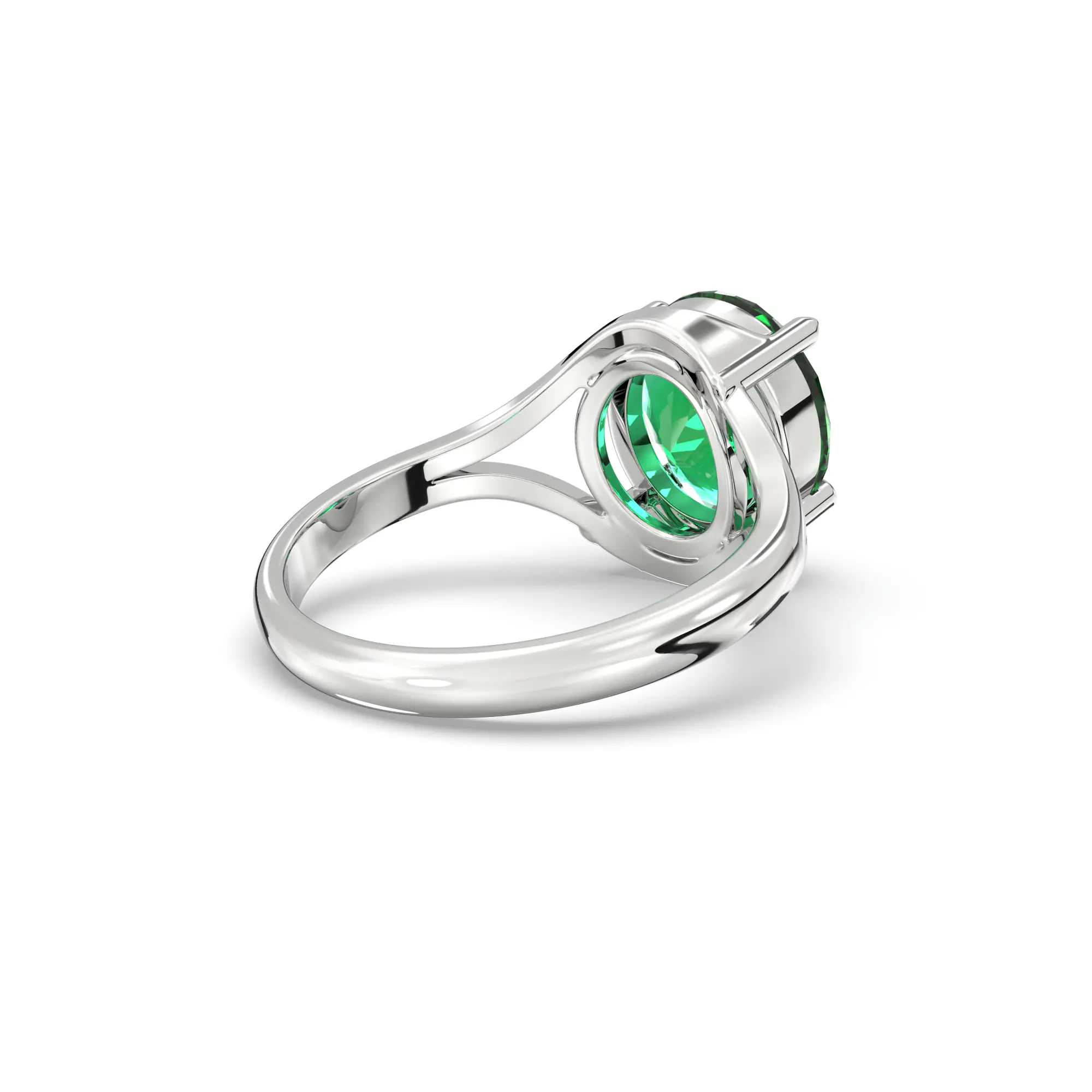 Emerald (Panna) Ring for Women in 18K White Gold – Oval 9x8 mm, Prong Setting, 5 g (Design K16B-11) thumbnail