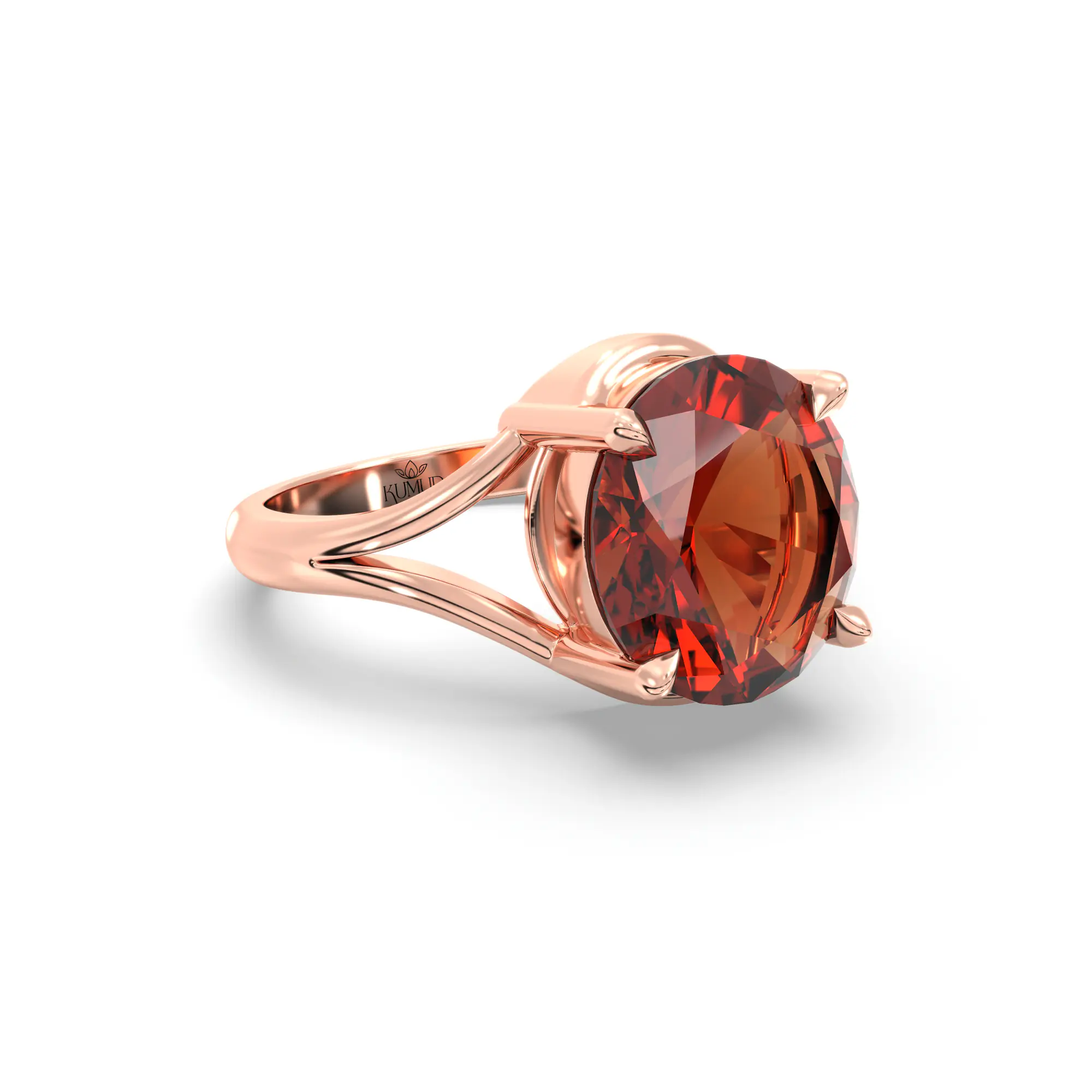 Hessonite (Gomed) Ring for Women in 18K Rose Gold – Oval 9x8 mm, Prong Setting, 5 g (Design K16B-11) thumbnail