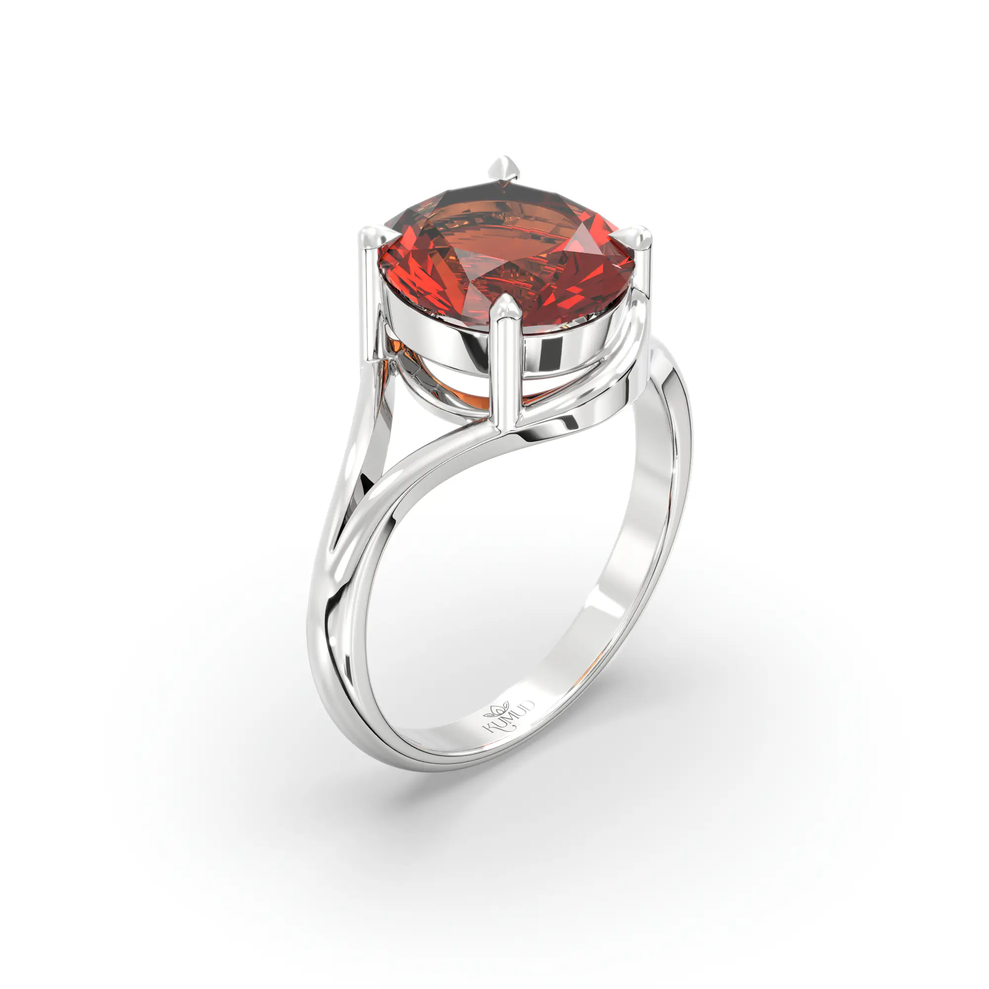 Hessonite (Gomed) Ring for Women in 18K White Gold – Oval 9x8 mm, Prong Setting, 5 g (Design K16B-11) thumbnail