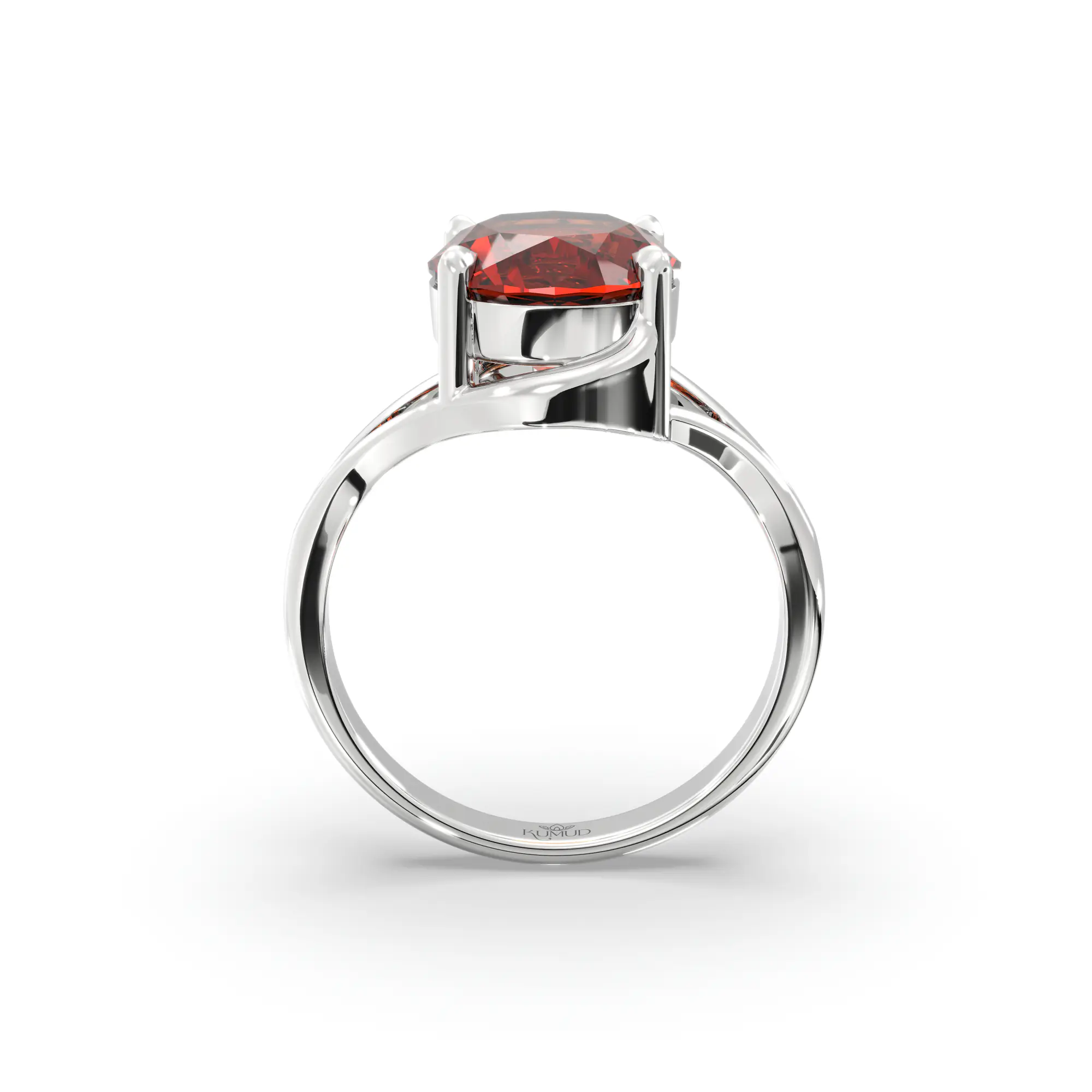 Hessonite (Gomed) Ring for Women in 18K White Gold – Oval 9x8 mm, Prong Setting, 5 g (Design K16B-11) thumbnail