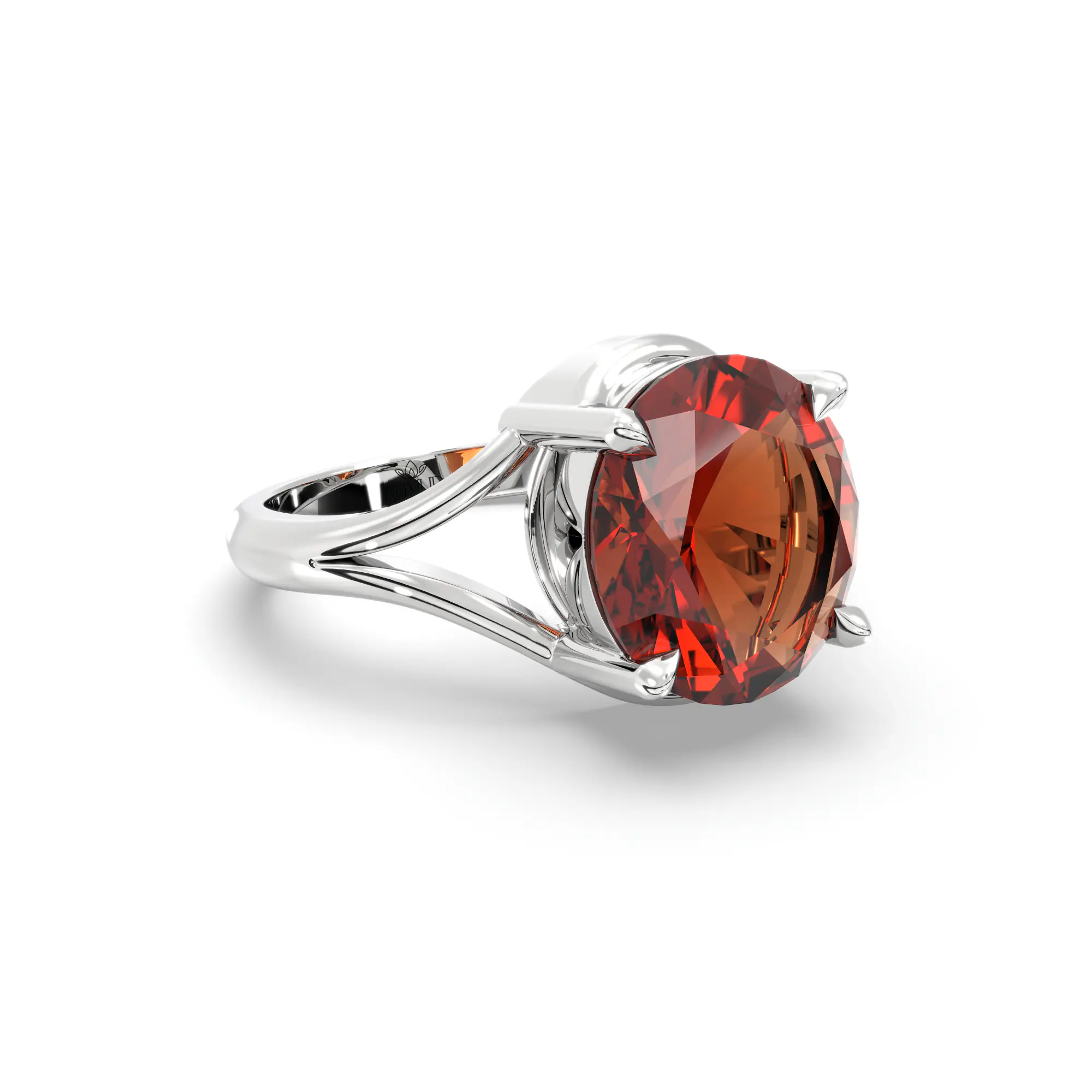 Hessonite (Gomed) Ring for Women in 18K White Gold – Oval 9x8 mm, Prong Setting, 5 g (Design K16B-11) thumbnail