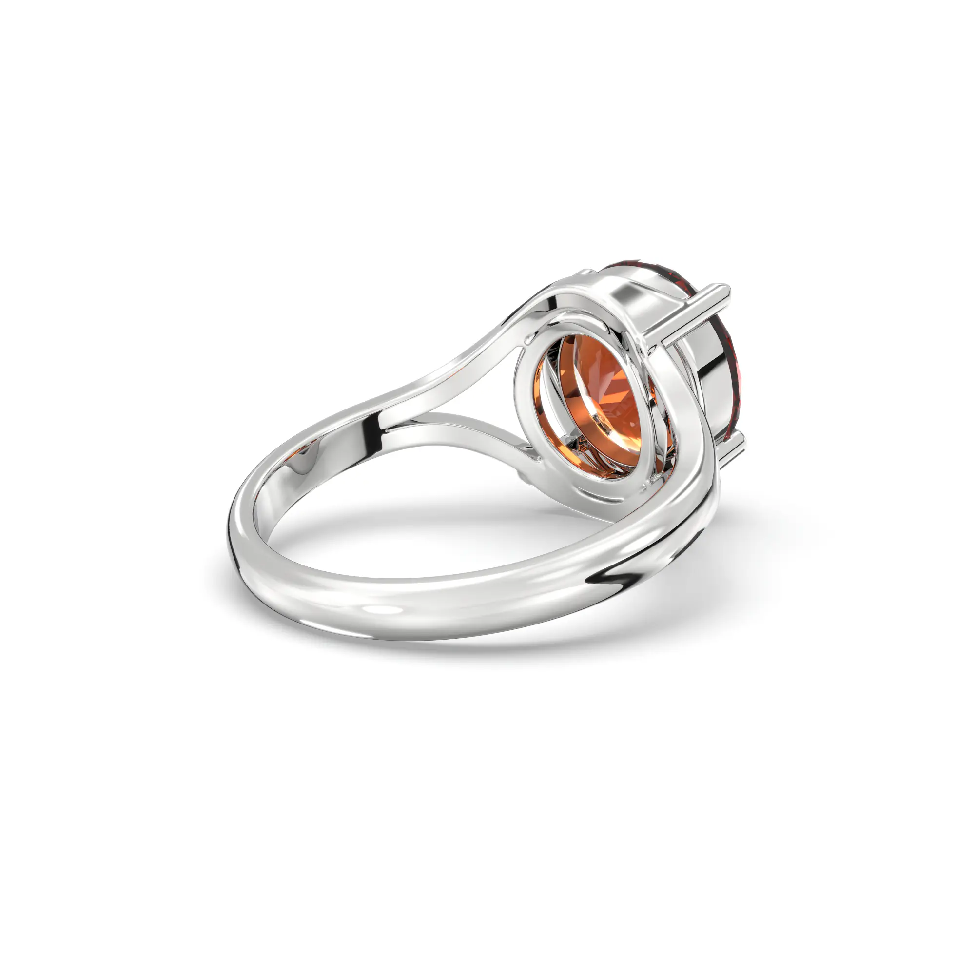 Hessonite (Gomed) Ring for Women in 18K White Gold – Oval 9x8 mm, Prong Setting, 5 g (Design K16B-11) thumbnail