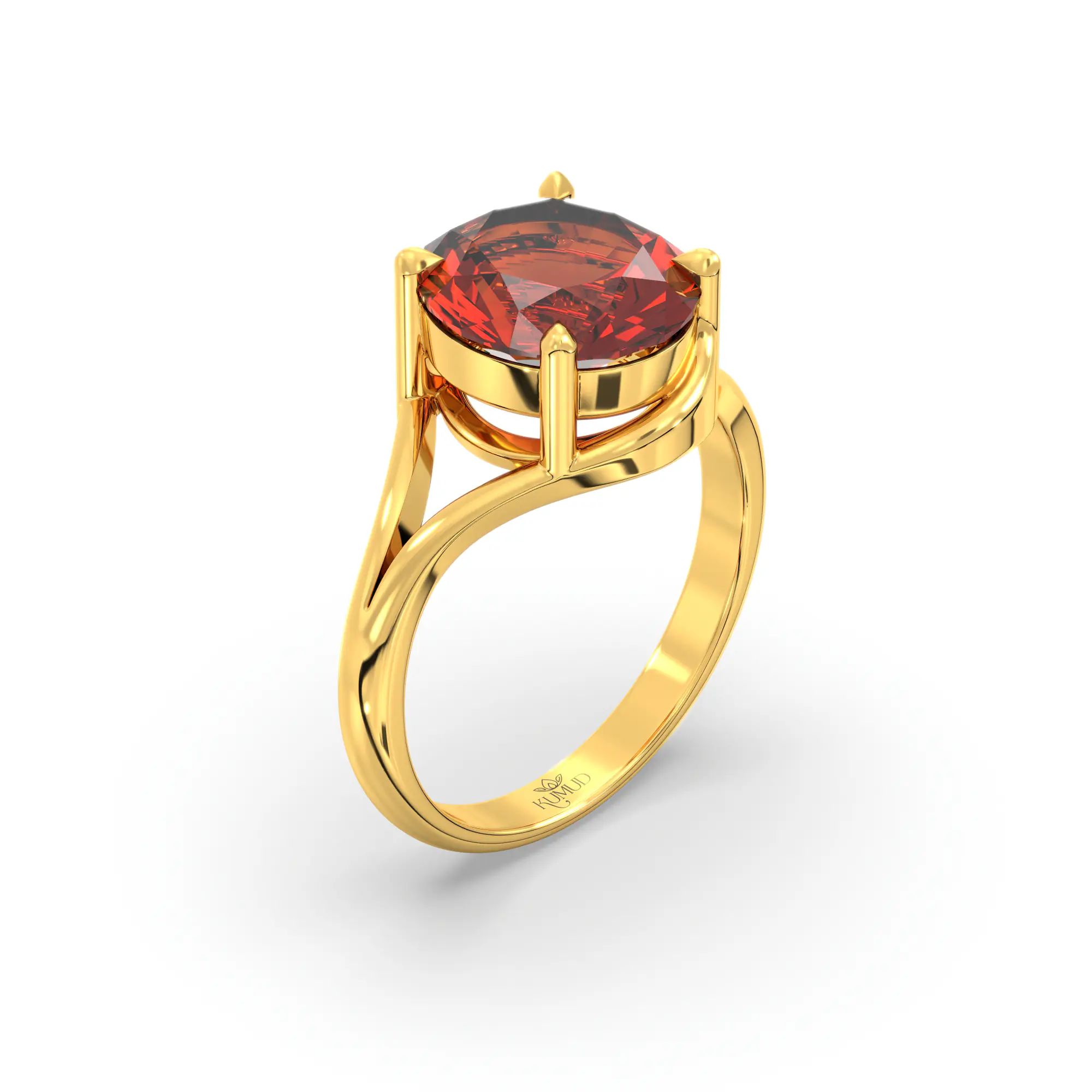 Hessonite (Gomed) Ring for Women in 22K Yellow Gold – Oval 9x8 mm, Prong Setting, 5 g (Design K16B-11) thumbnail