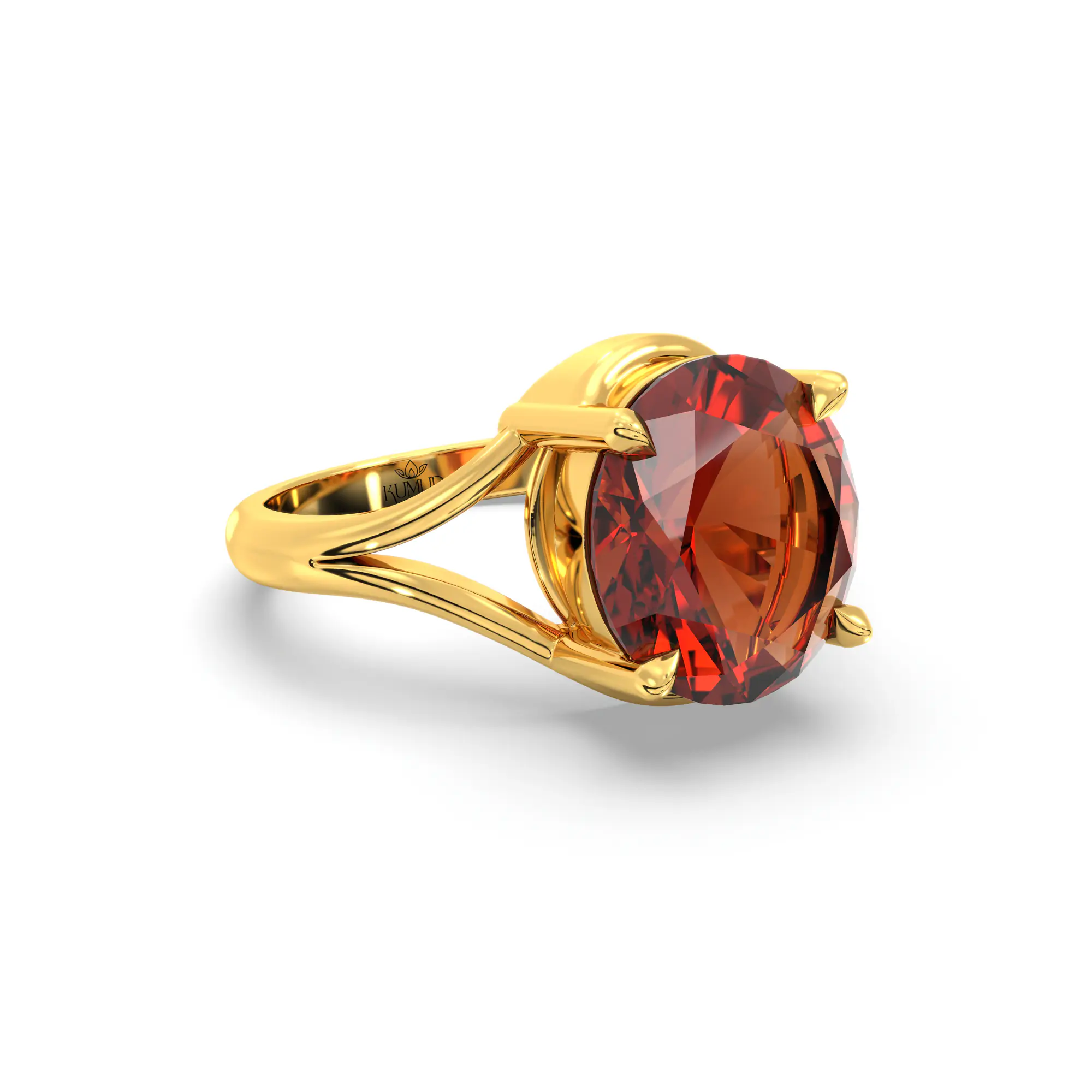 Hessonite (Gomed) Ring for Women in 22K Yellow Gold – Oval 9x8 mm, Prong Setting, 5 g (Design K16B-11) thumbnail