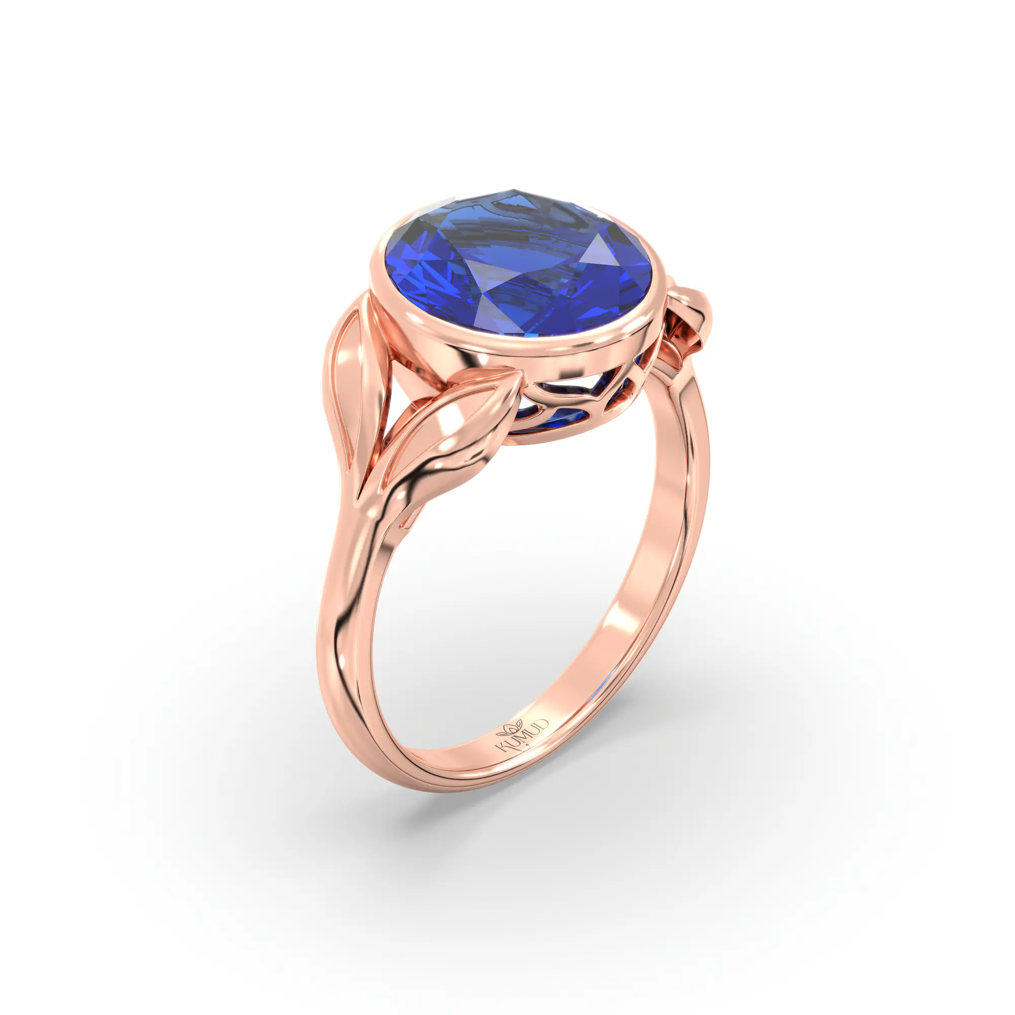 Blue Sapphire (Neelam) Ring for Women in 18K Rose Gold – Oval 9x8 mm, Prong Setting, 5 g (Design K16B-12) thumbnail