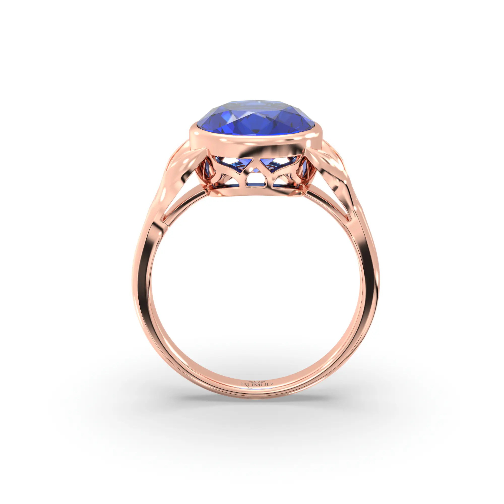 Blue Sapphire (Neelam) Ring for Women in 18K Rose Gold – Oval 9x8 mm, Prong Setting, 5 g (Design K16B-12) thumbnail