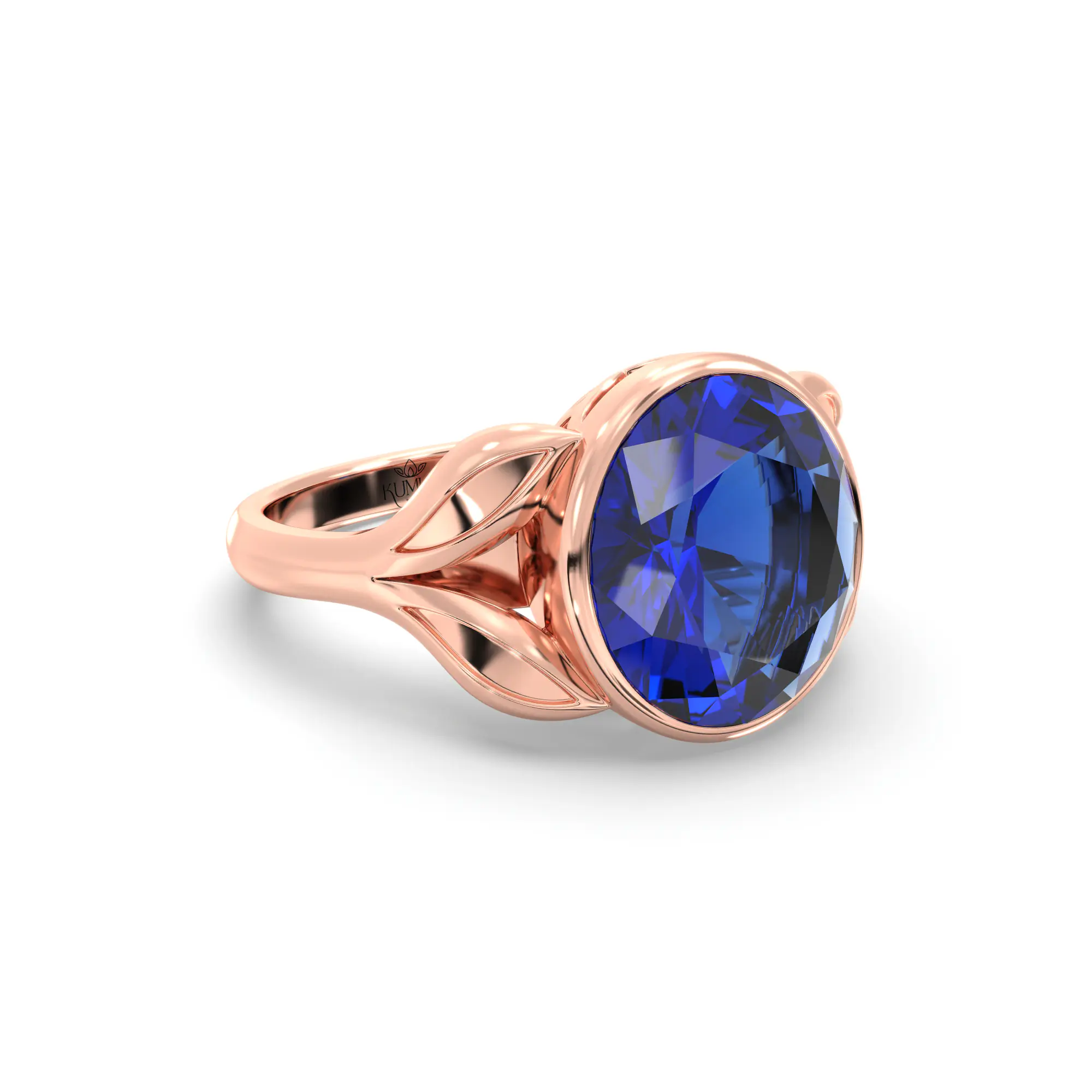 Blue Sapphire (Neelam) Ring for Women in 18K Rose Gold – Oval 9x8 mm, Prong Setting, 5 g (Design K16B-12) thumbnail