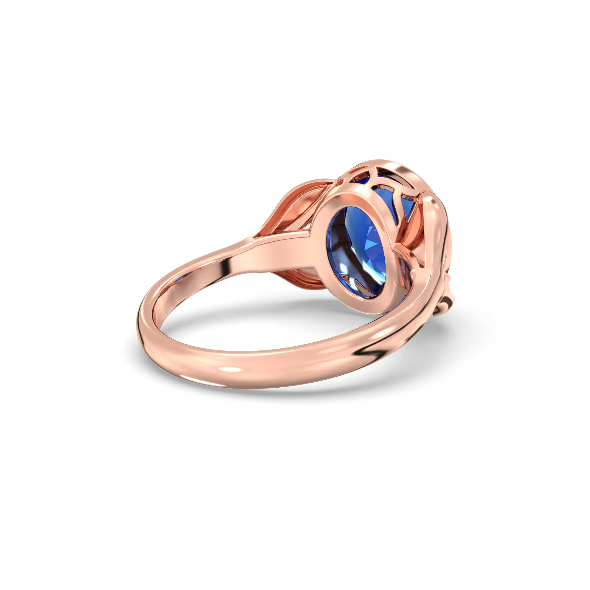Blue Sapphire (Neelam) Ring for Women in 18K Rose Gold – Oval 9x8 mm, Prong Setting, 5 g (Design K16B-12) thumbnail