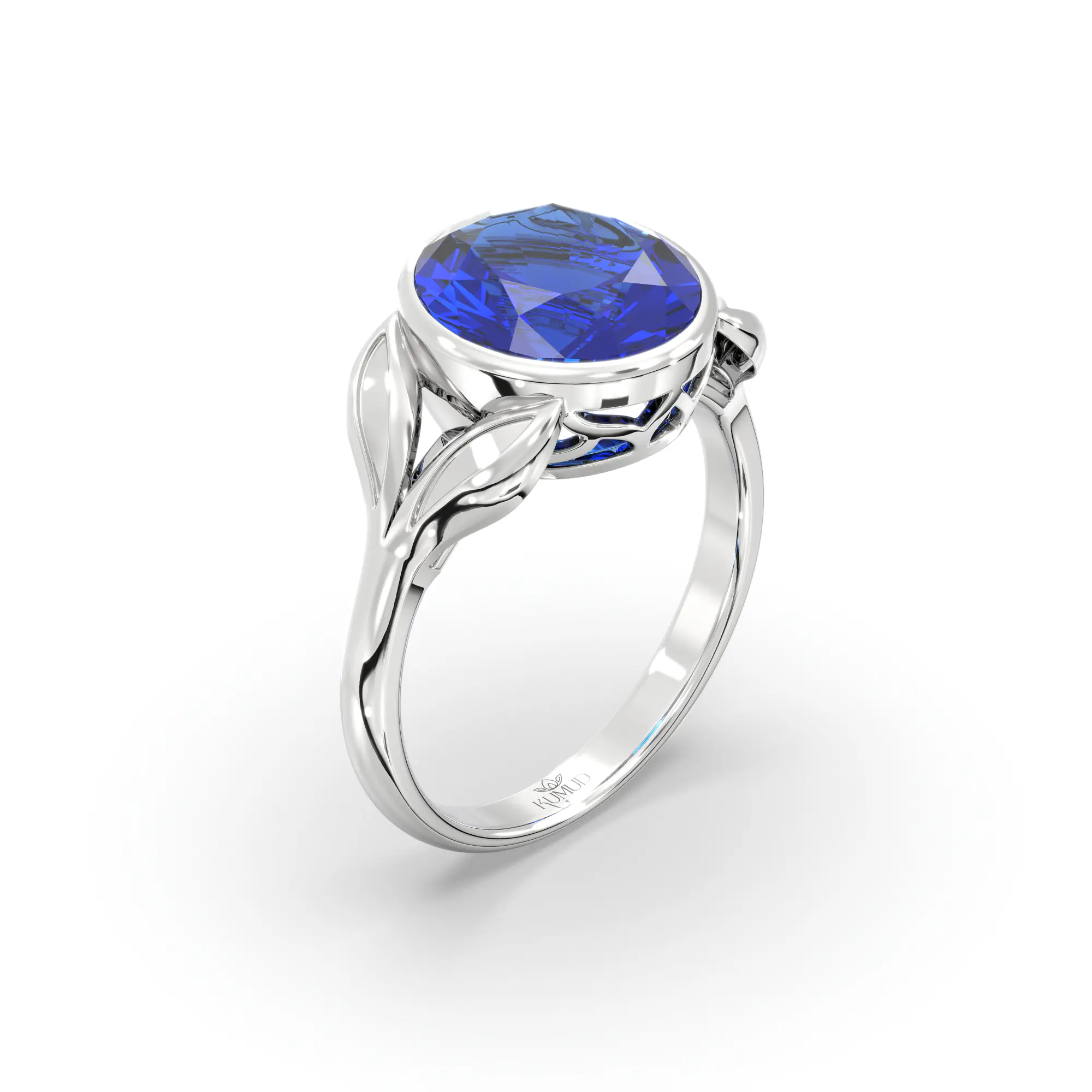 Blue Sapphire (Neelam) Ring for Women in 18K White Gold – Oval 9x8 mm, Prong Setting, 5 g (Design K16B-12) thumbnail