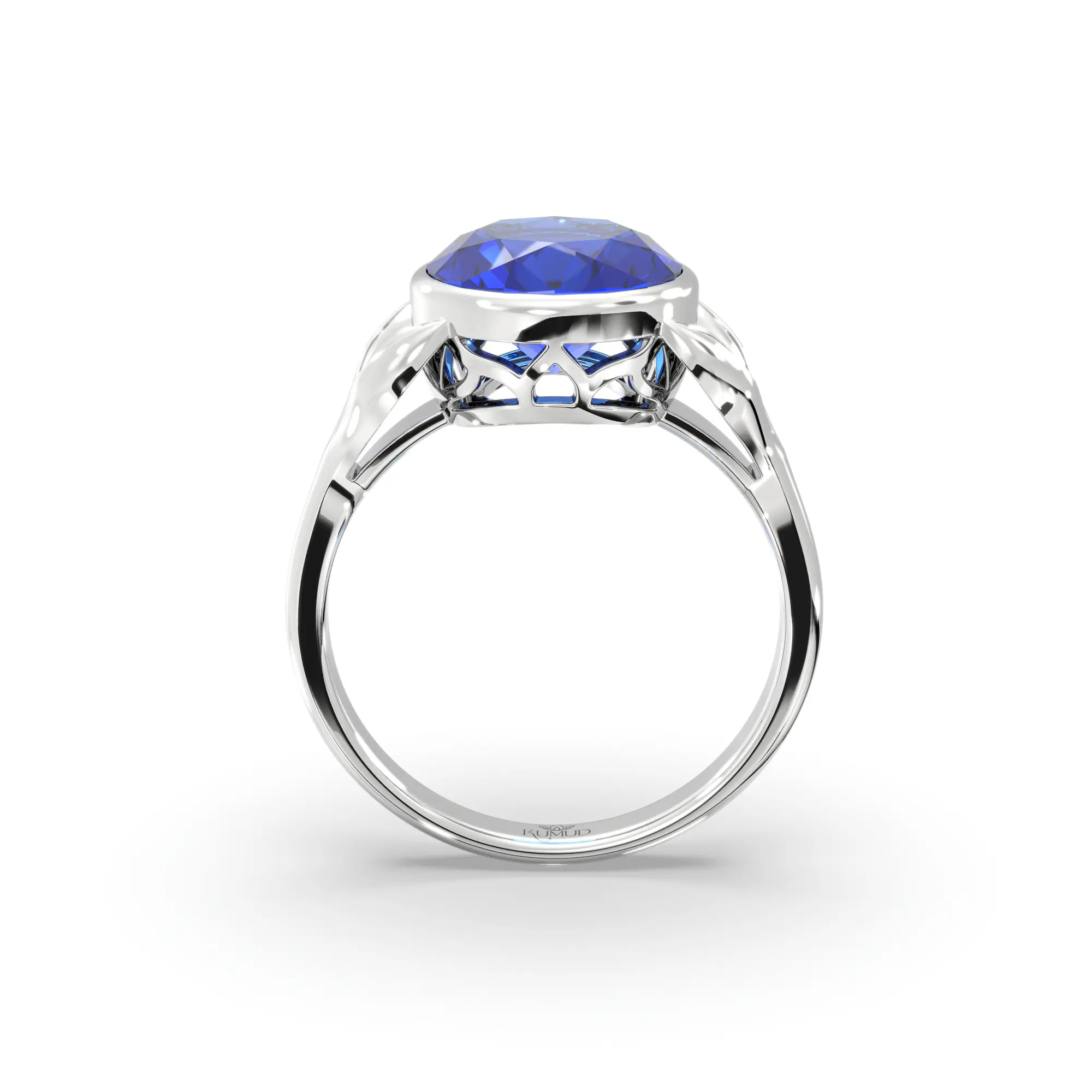 Blue Sapphire (Neelam) Ring for Women in 18K White Gold – Oval 9x8 mm, Prong Setting, 5 g (Design K16B-12) thumbnail