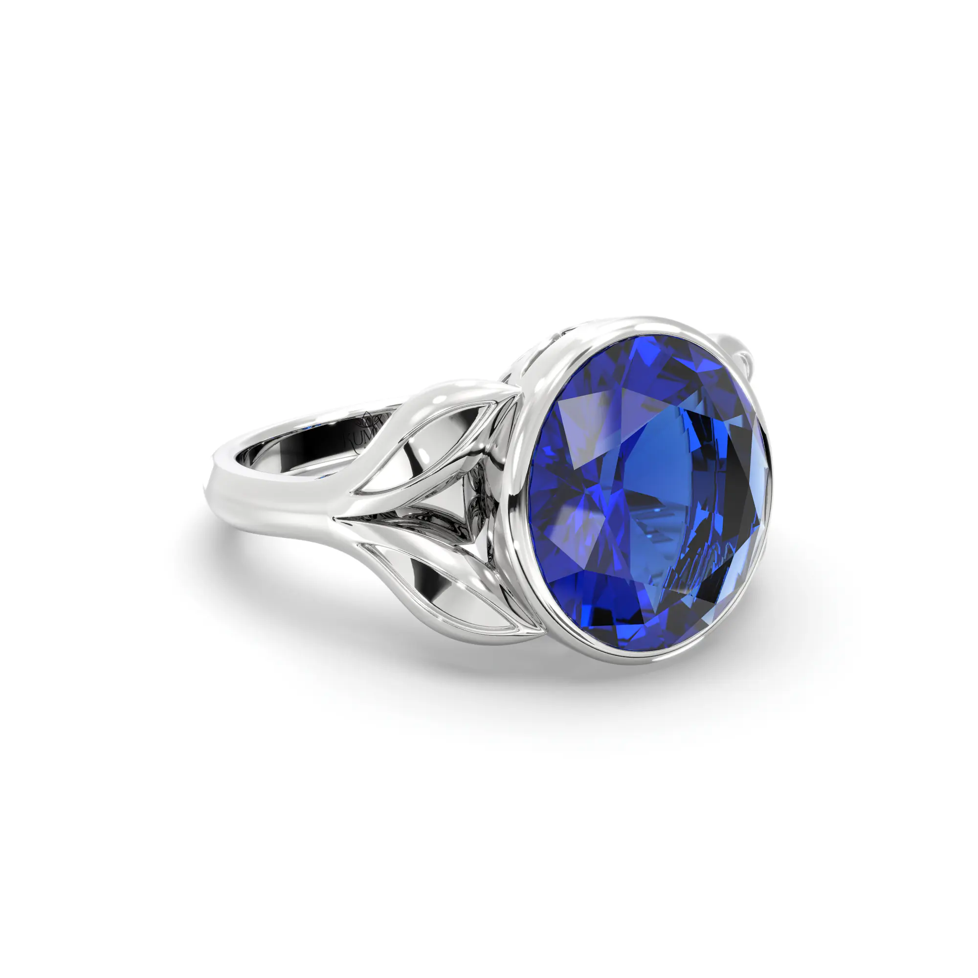Blue Sapphire (Neelam) Ring for Women in 18K White Gold – Oval 9x8 mm, Prong Setting, 5 g (Design K16B-12) thumbnail