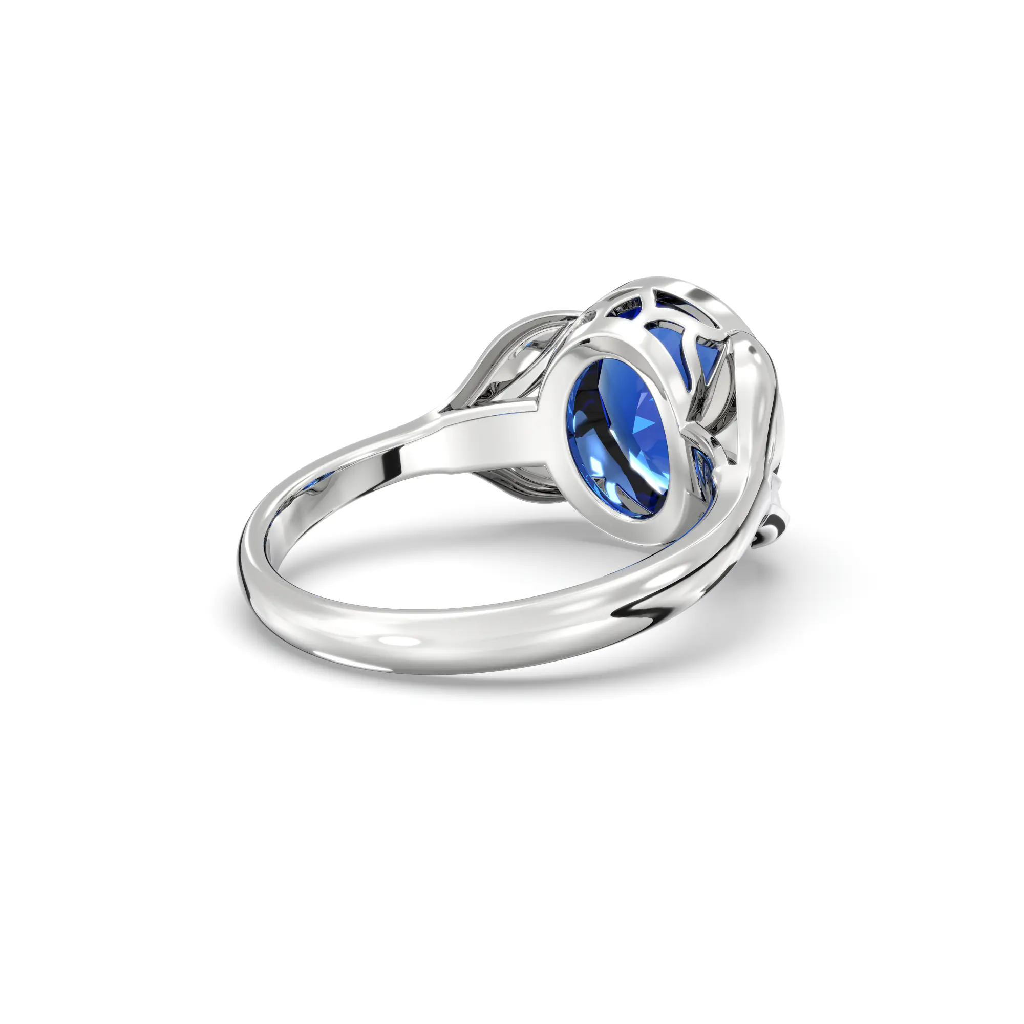 Blue Sapphire (Neelam) Ring for Women in 18K White Gold – Oval 9x8 mm, Prong Setting, 5 g (Design K16B-12) thumbnail