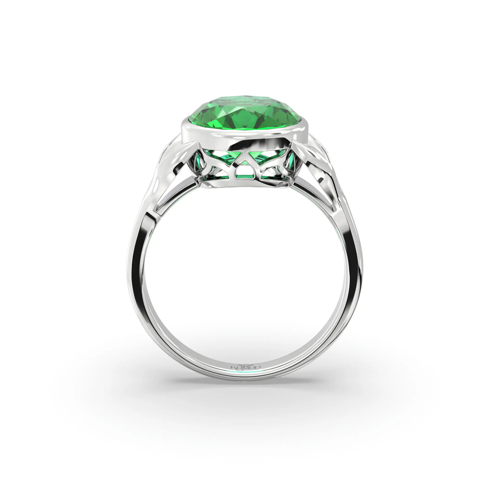Emerald (Panna) Ring for Women in 18K White Gold – Oval 9x8 mm, Prong Setting, 5 g (Design K16B-12) thumbnail