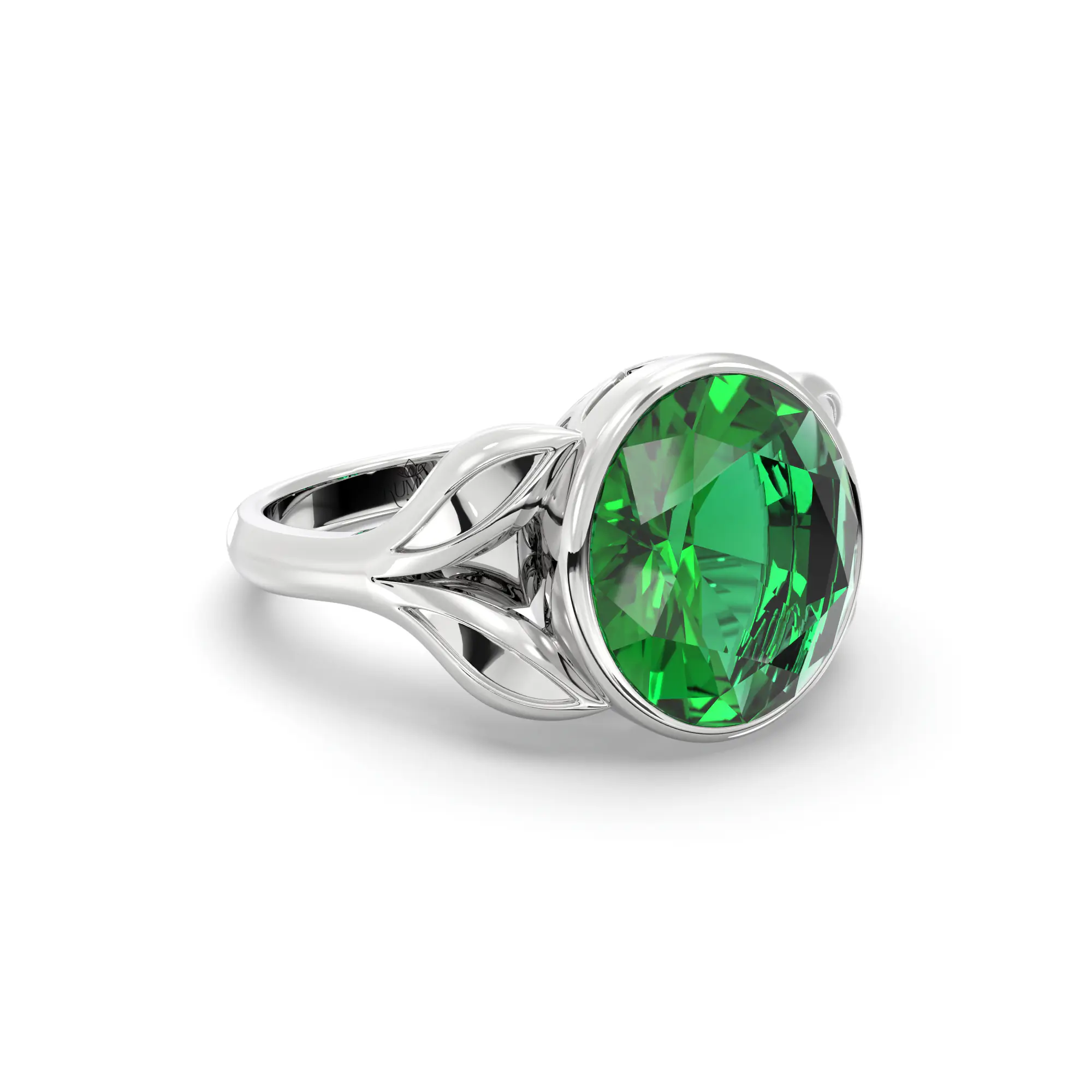 Emerald (Panna) Ring for Women in 18K White Gold – Oval 9x8 mm, Prong Setting, 5 g (Design K16B-12) thumbnail