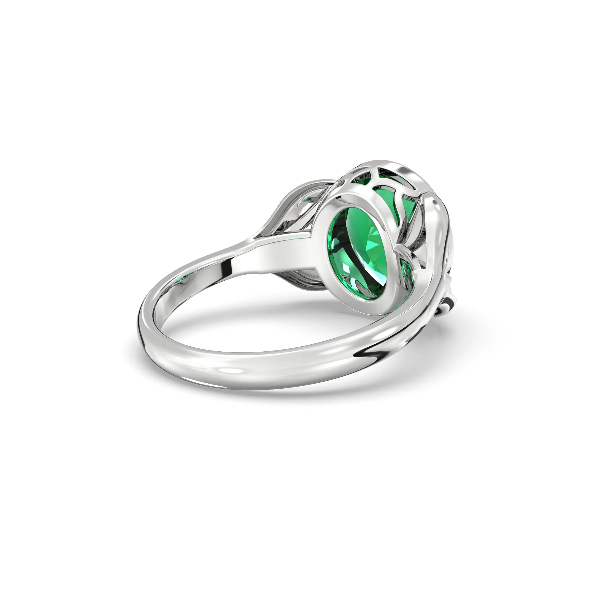 Emerald (Panna) Ring for Women in 18K White Gold – Oval 9x8 mm, Prong Setting, 5 g (Design K16B-12) thumbnail