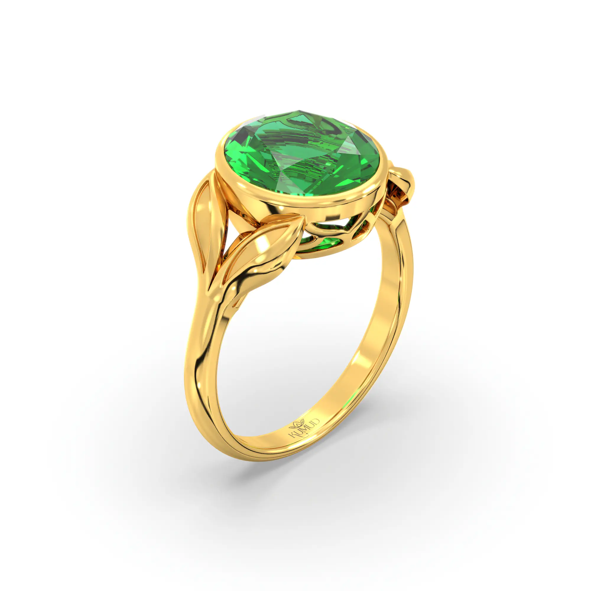 Emerald (Panna) Ring for Women in 22K Yellow Gold – Oval 9x8 mm, Prong Setting, 5 g (Design K16B-12) thumbnail
