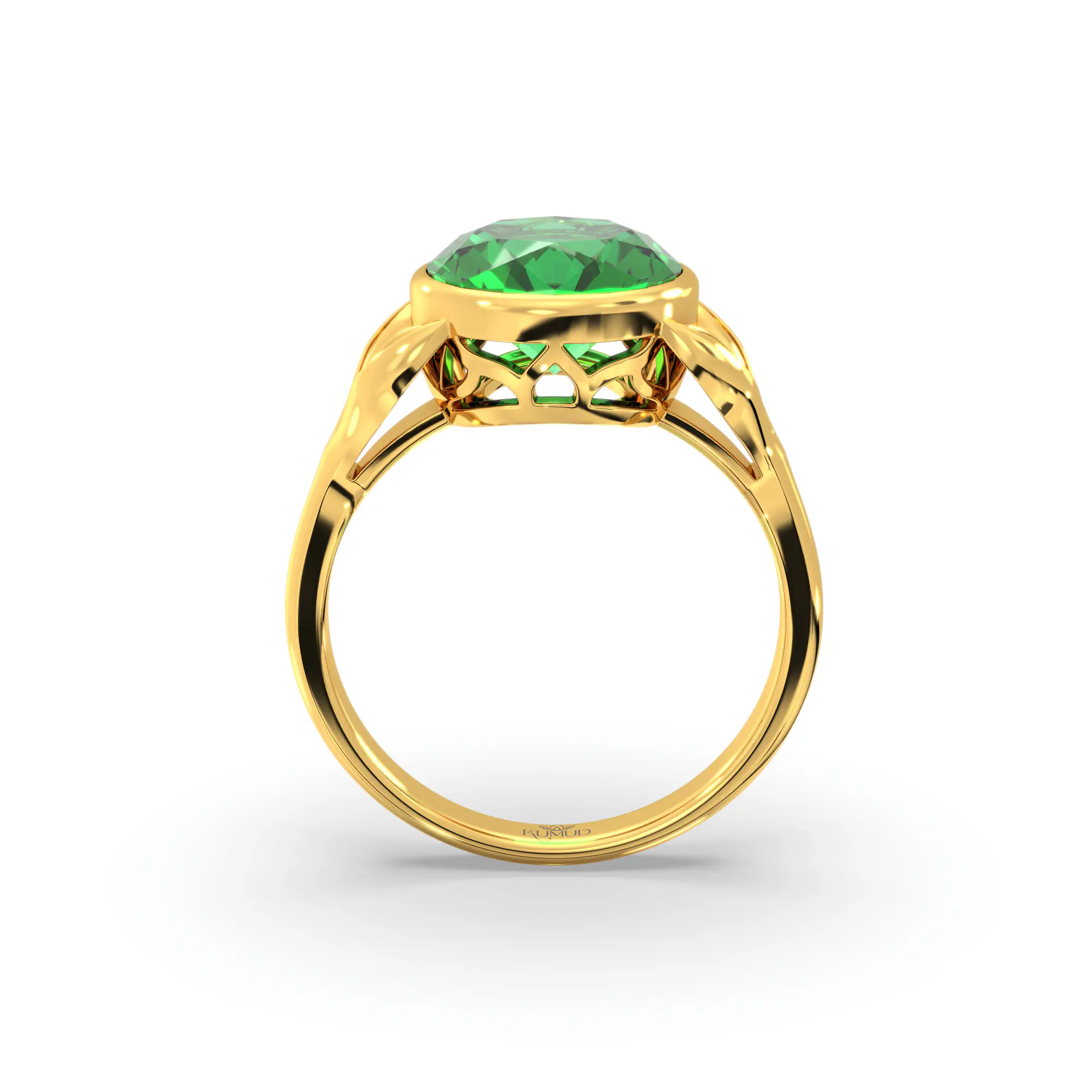 Emerald (Panna) Ring for Women in 22K Yellow Gold – Oval 9x8 mm, Prong Setting, 5 g (Design K16B-12) thumbnail