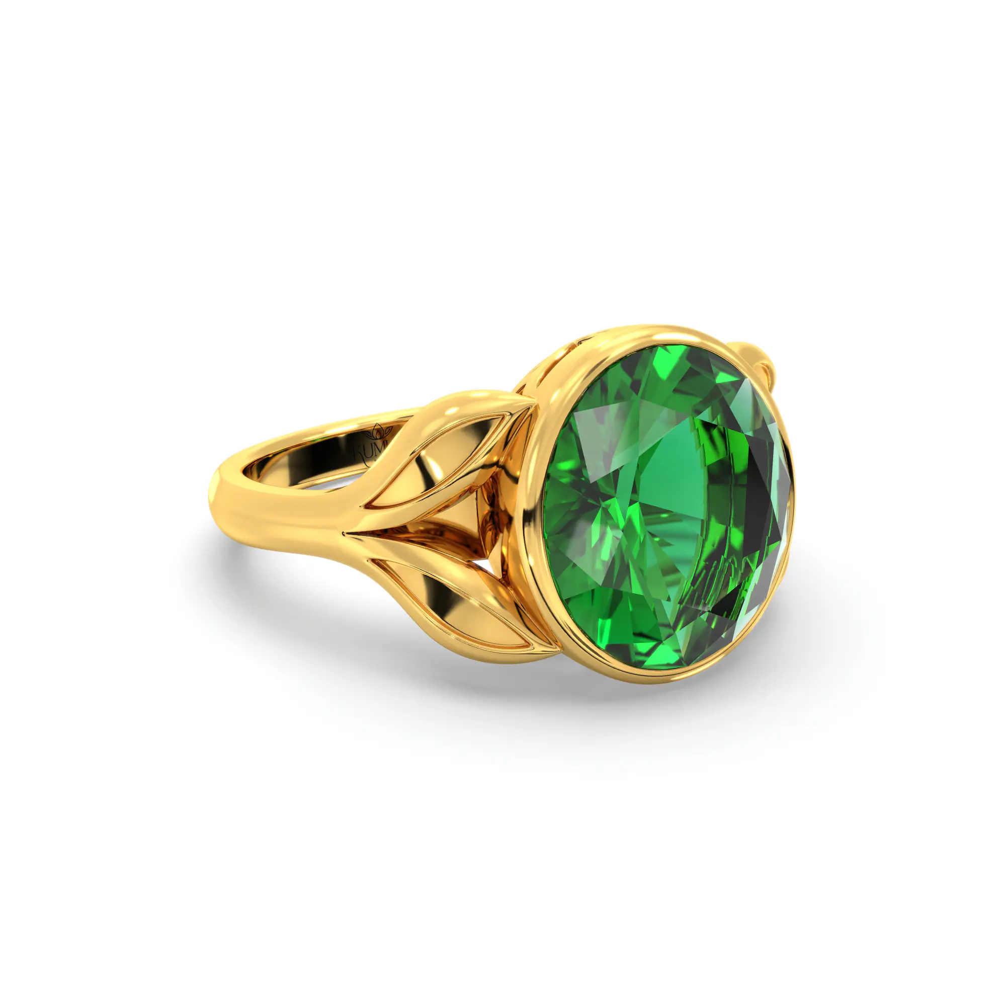 Emerald (Panna) Ring for Women in 22K Yellow Gold – Oval 9x8 mm, Prong Setting, 5 g (Design K16B-12) thumbnail