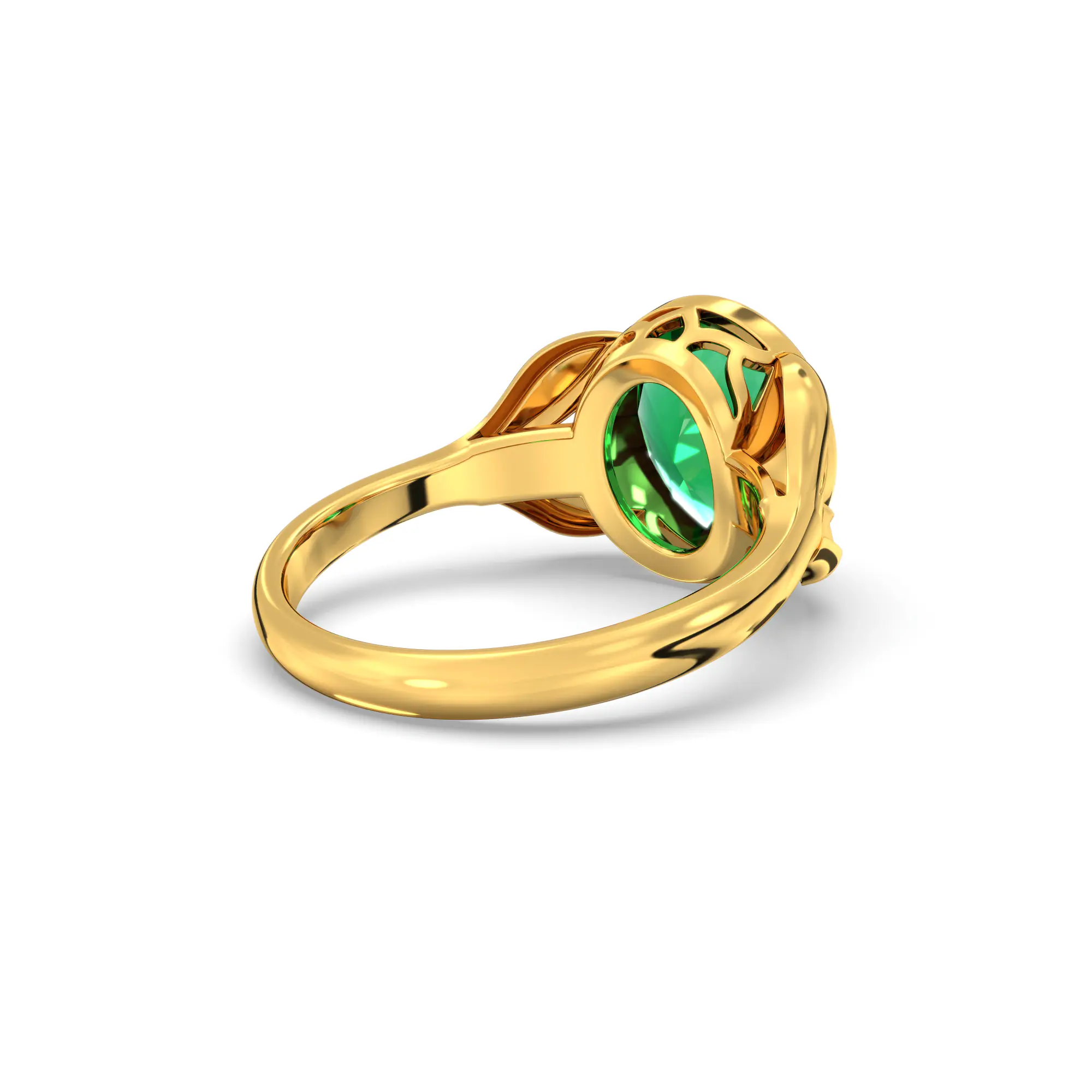 Emerald (Panna) Ring for Women in 22K Yellow Gold – Oval 9x8 mm, Prong Setting, 5 g (Design K16B-12) thumbnail