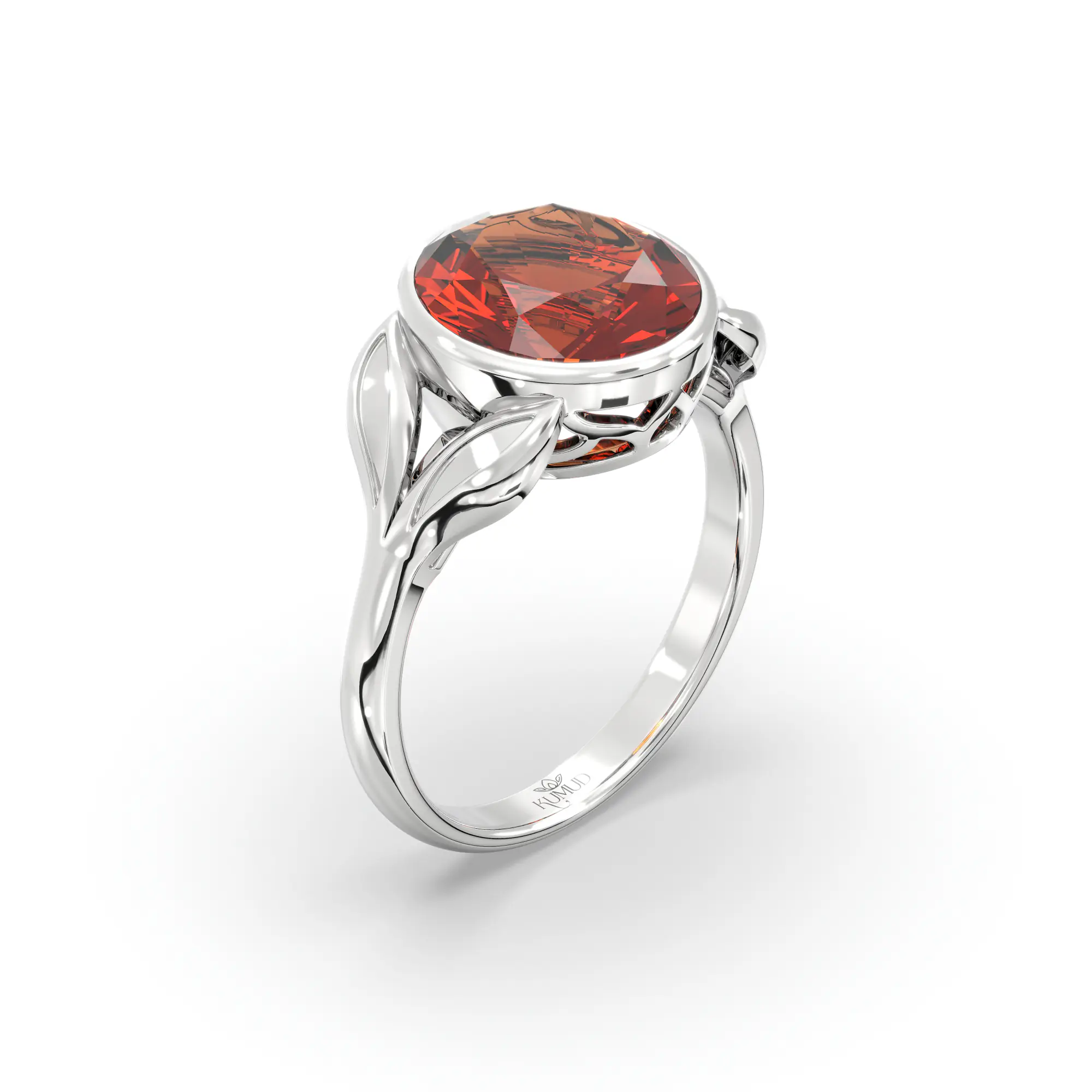 Hessonite (Gomed) Ring for Women in 18K White Gold – Oval 9x8 mm, Prong Setting, 5 g (Design K16B-12) thumbnail