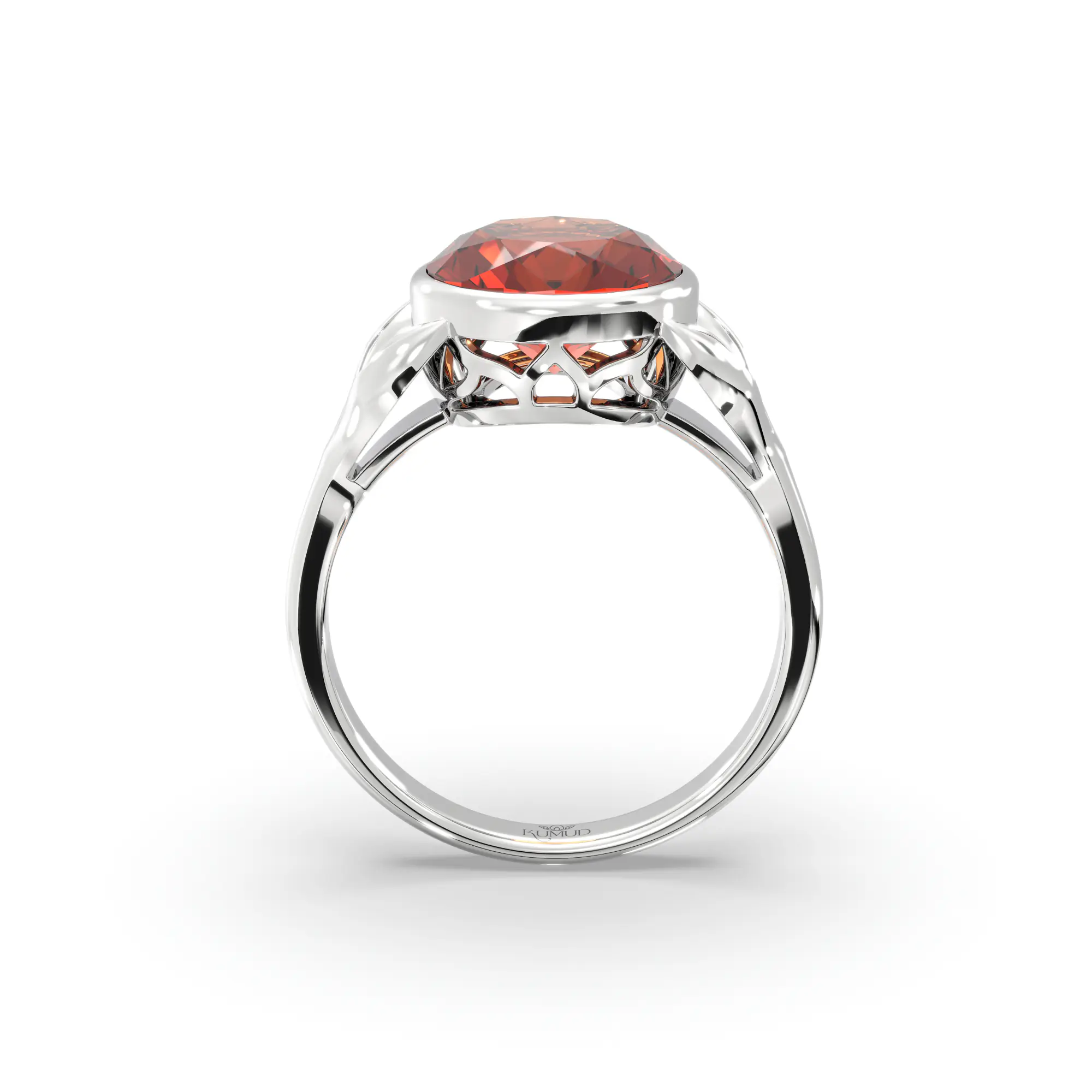 Hessonite (Gomed) Ring for Women in 18K White Gold – Oval 9x8 mm, Prong Setting, 5 g (Design K16B-12) thumbnail