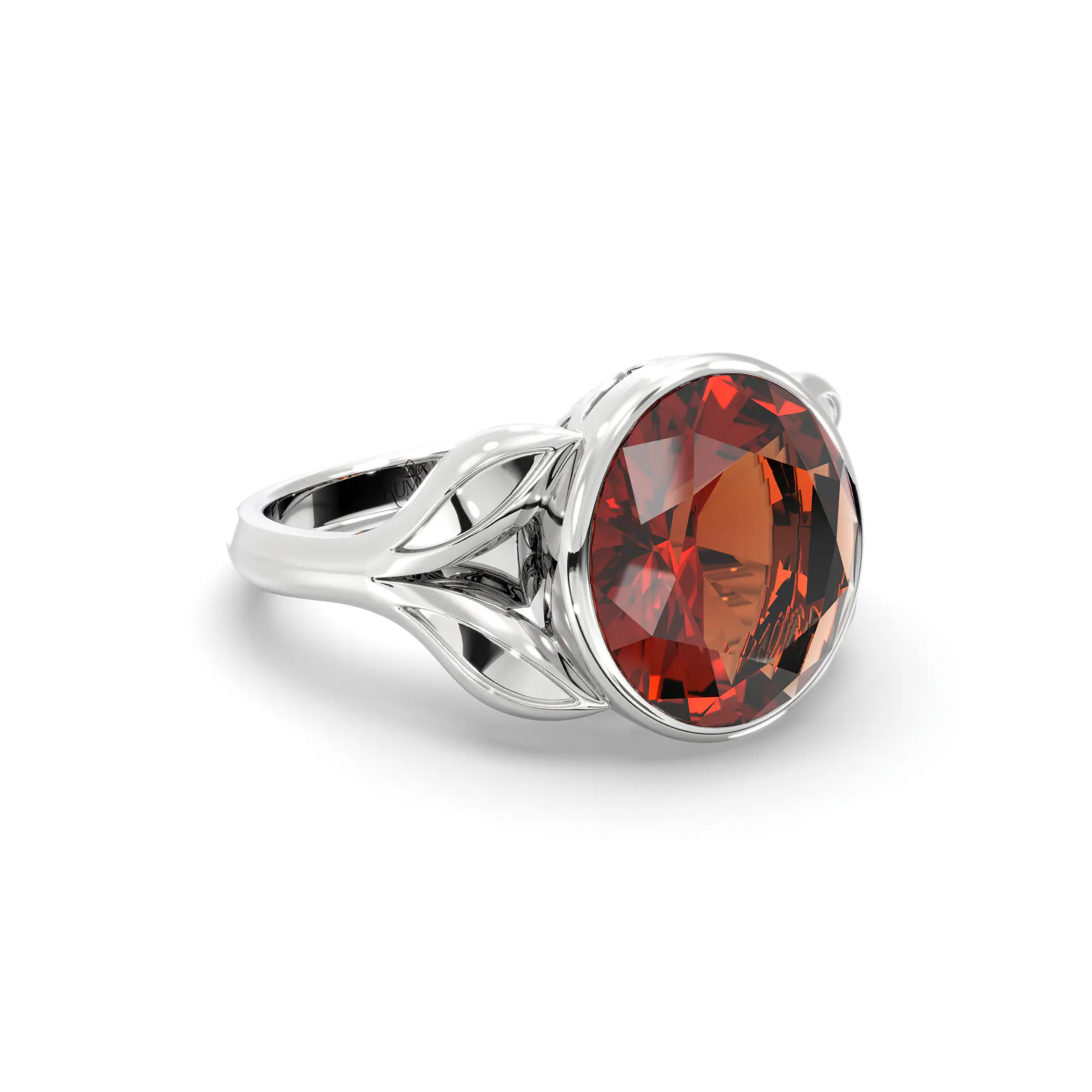 Hessonite (Gomed) Ring for Women in 18K White Gold – Oval 9x8 mm, Prong Setting, 5 g (Design K16B-12) thumbnail