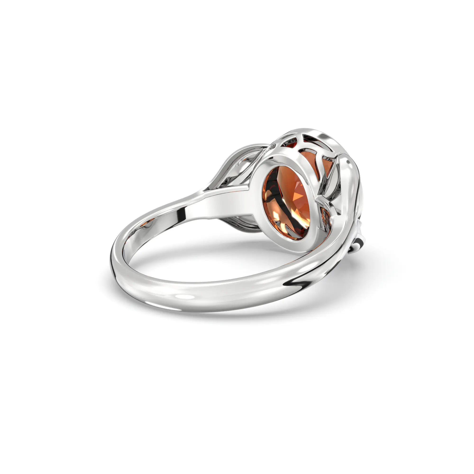Hessonite (Gomed) Ring for Women in 18K White Gold – Oval 9x8 mm, Prong Setting, 5 g (Design K16B-12) thumbnail