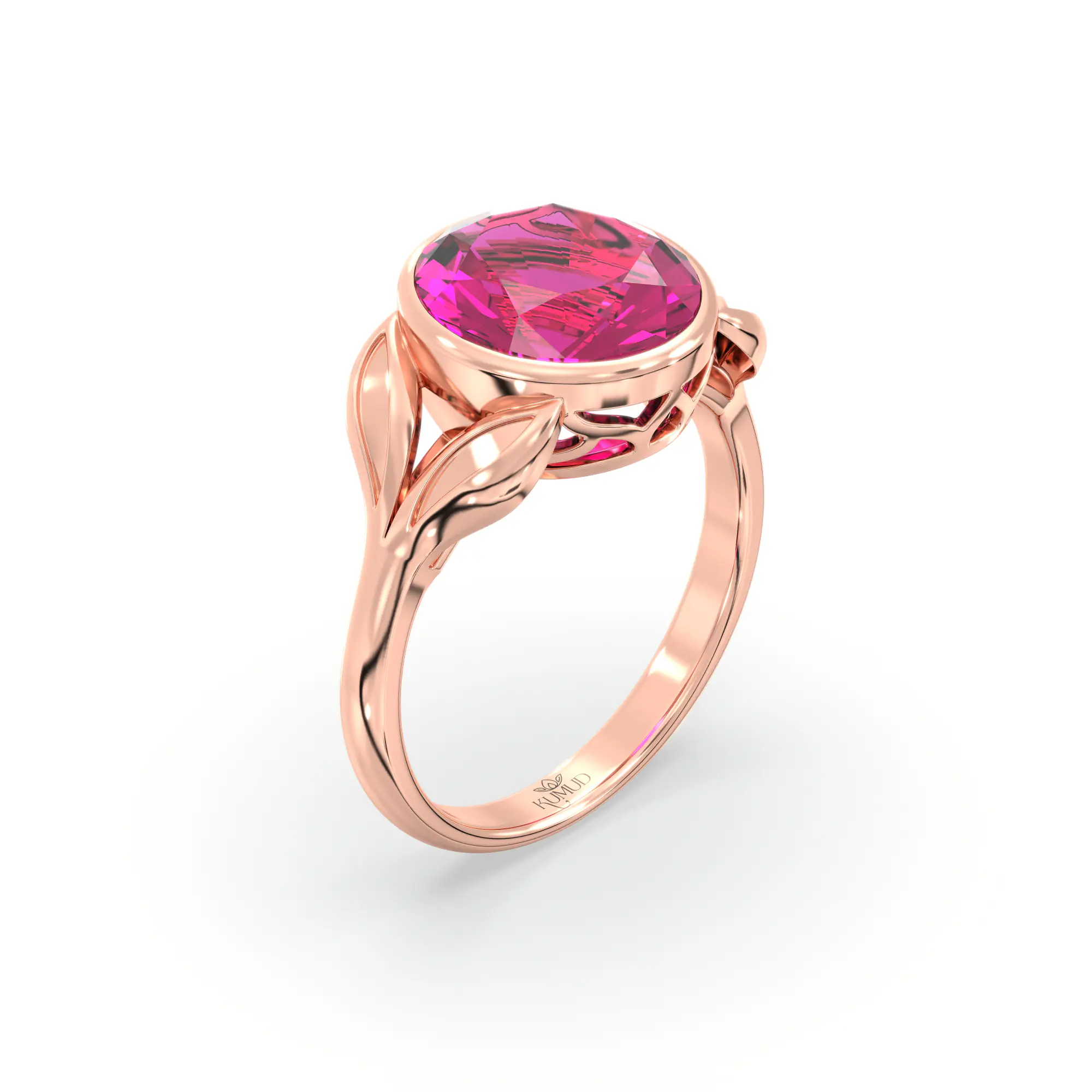 Ruby (Manik) Ring for Women in 18K Rose Gold – Oval 9x8 mm, Prong Setting, 5 g (Design K16B-12) thumbnail