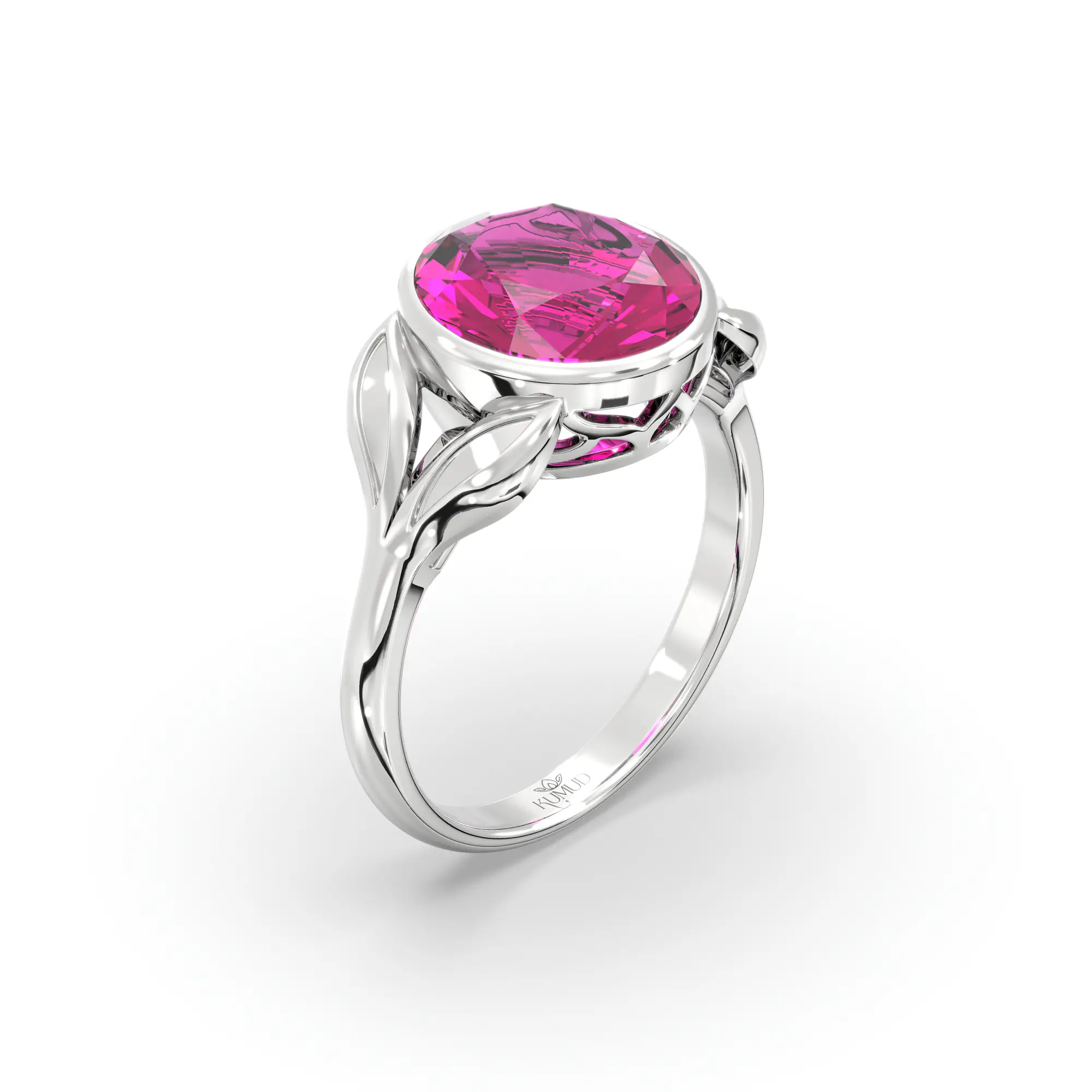 Ruby (Manik) Ring for Women in 18K White Gold – Oval 9x8 mm, Prong Setting, 5 g (Design K16B-12) thumbnail