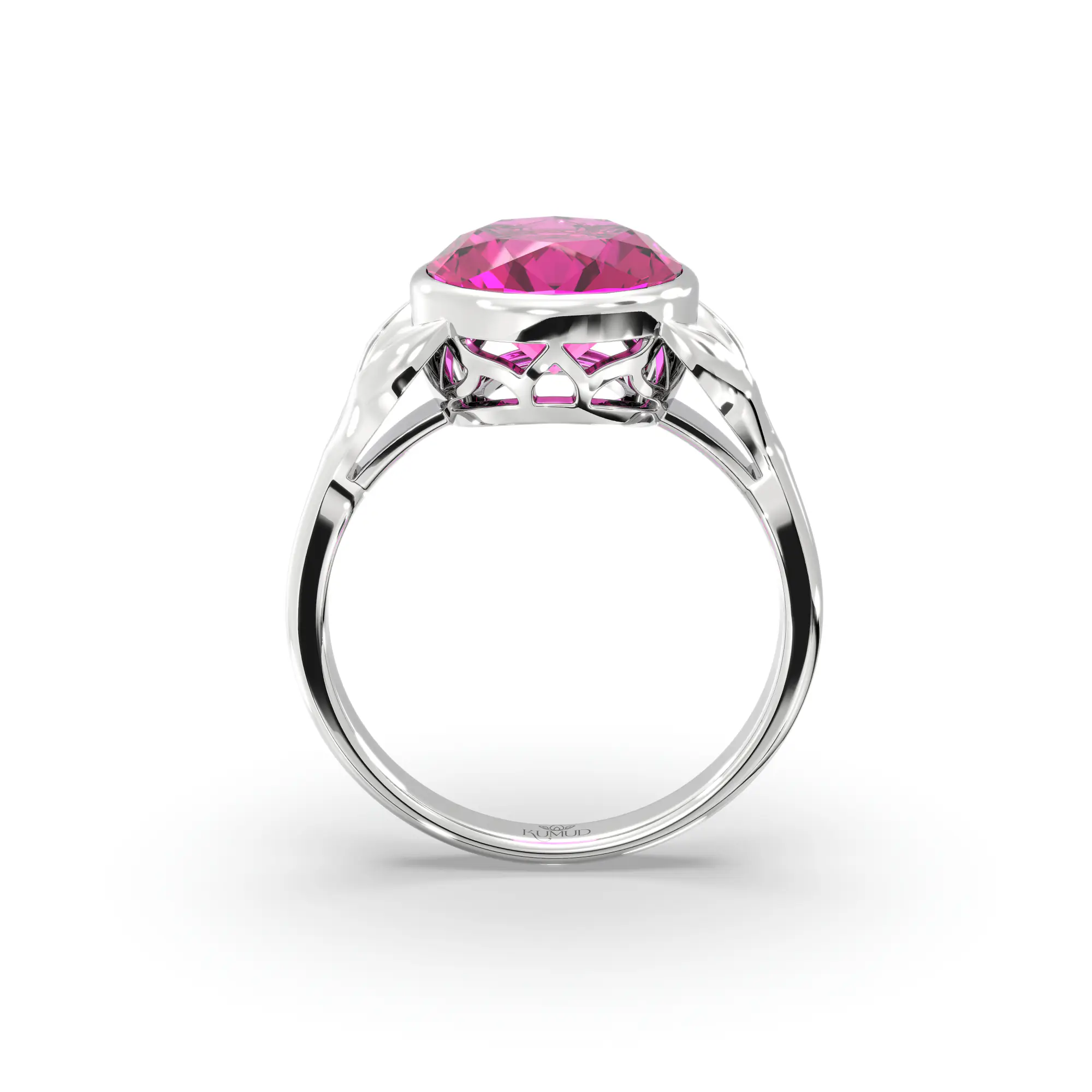 Ruby (Manik) Ring for Women in 18K White Gold – Oval 9x8 mm, Prong Setting, 5 g (Design K16B-12) thumbnail