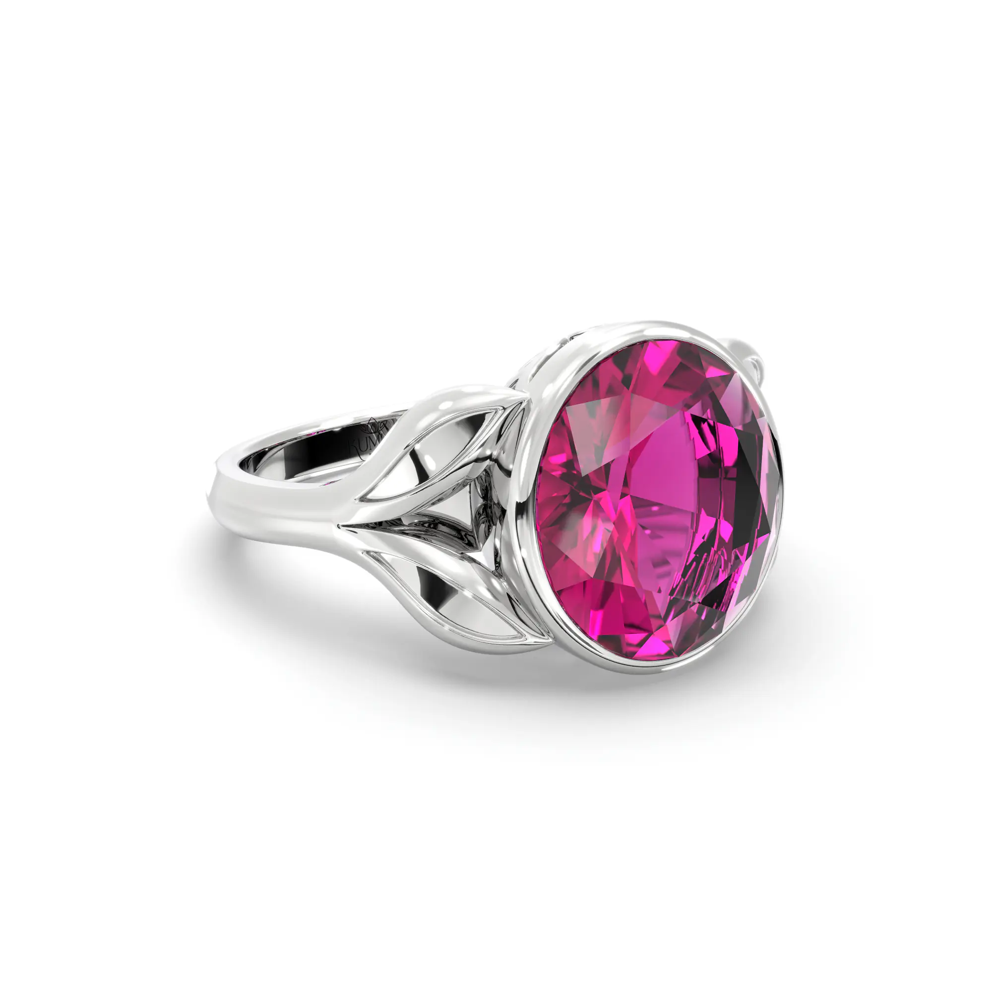 Ruby (Manik) Ring for Women in 18K White Gold – Oval 9x8 mm, Prong Setting, 5 g (Design K16B-12) thumbnail